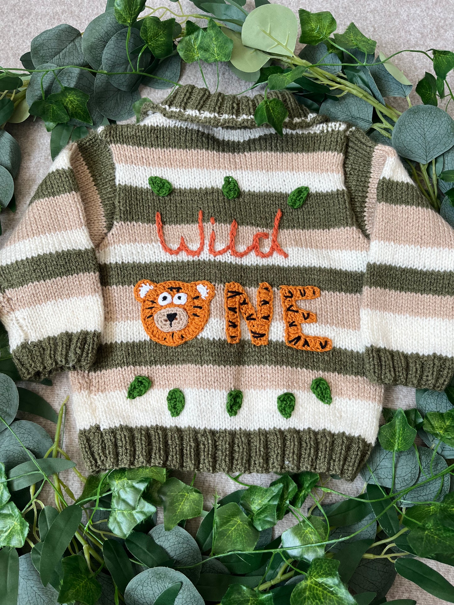 Size 1-2 Years, Wild One, First Birthday, Everyday Cardigan, Khaki Striped