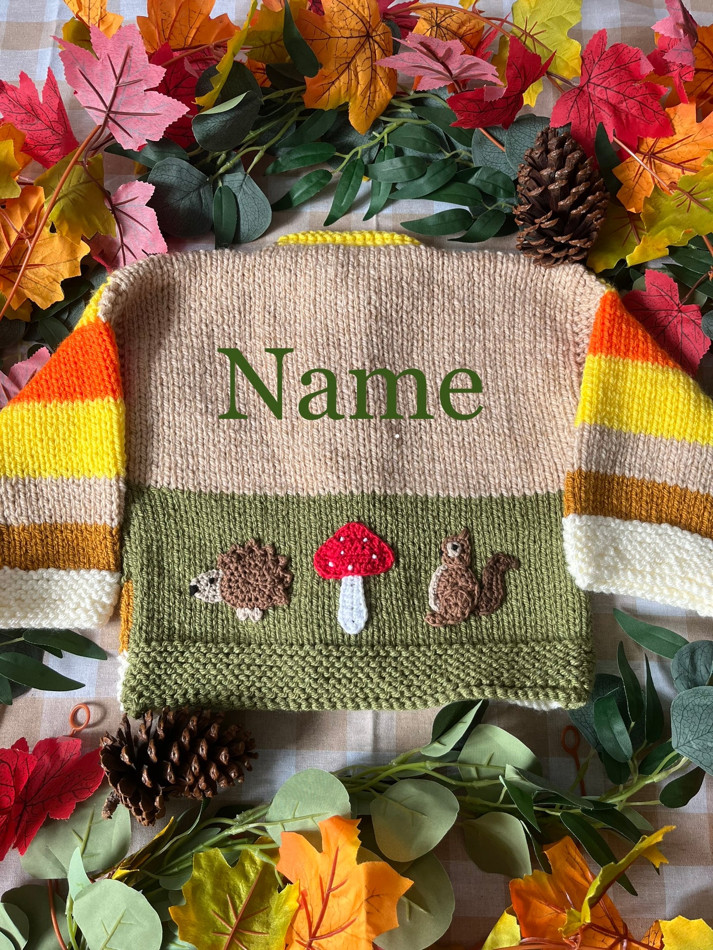 Personalise Me, Size 1-2 Years, Name Cardi, Woodland Animal, Striped Cardi
