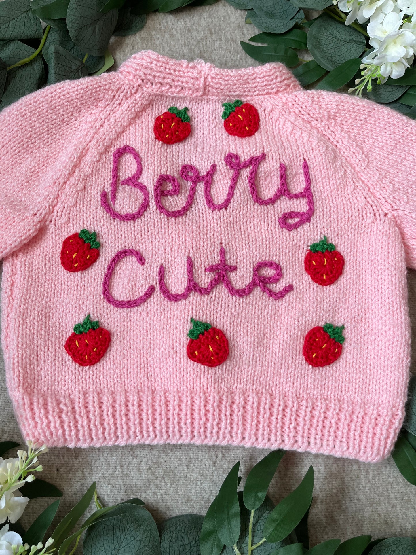 Size 12-18 Months, Berry Cute, Pink Hand Knitted Cardigan