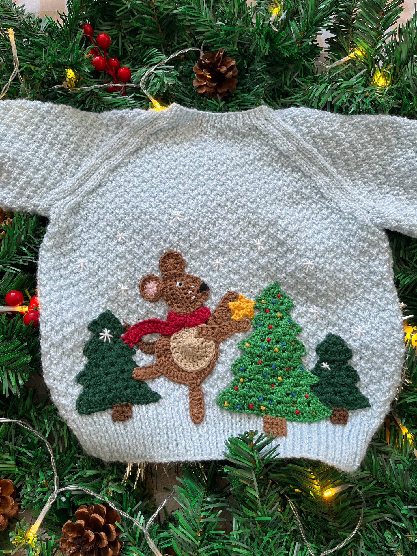 Size 2-3 years, Little Mouse, Baby Blue Christmas Cardi