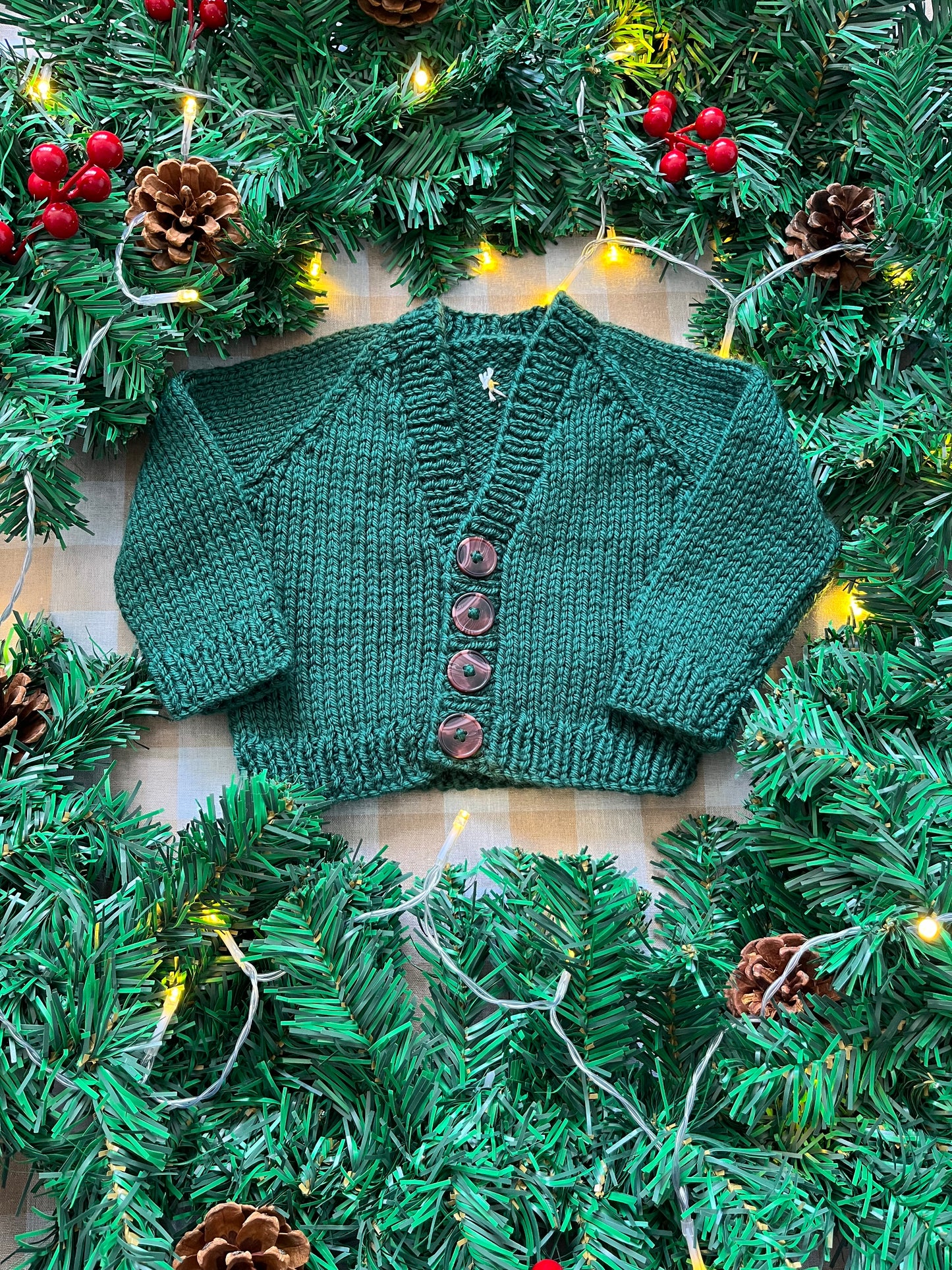 Personalise Me, Size 0-3 Months, Green Christmas Lights Name Cardi