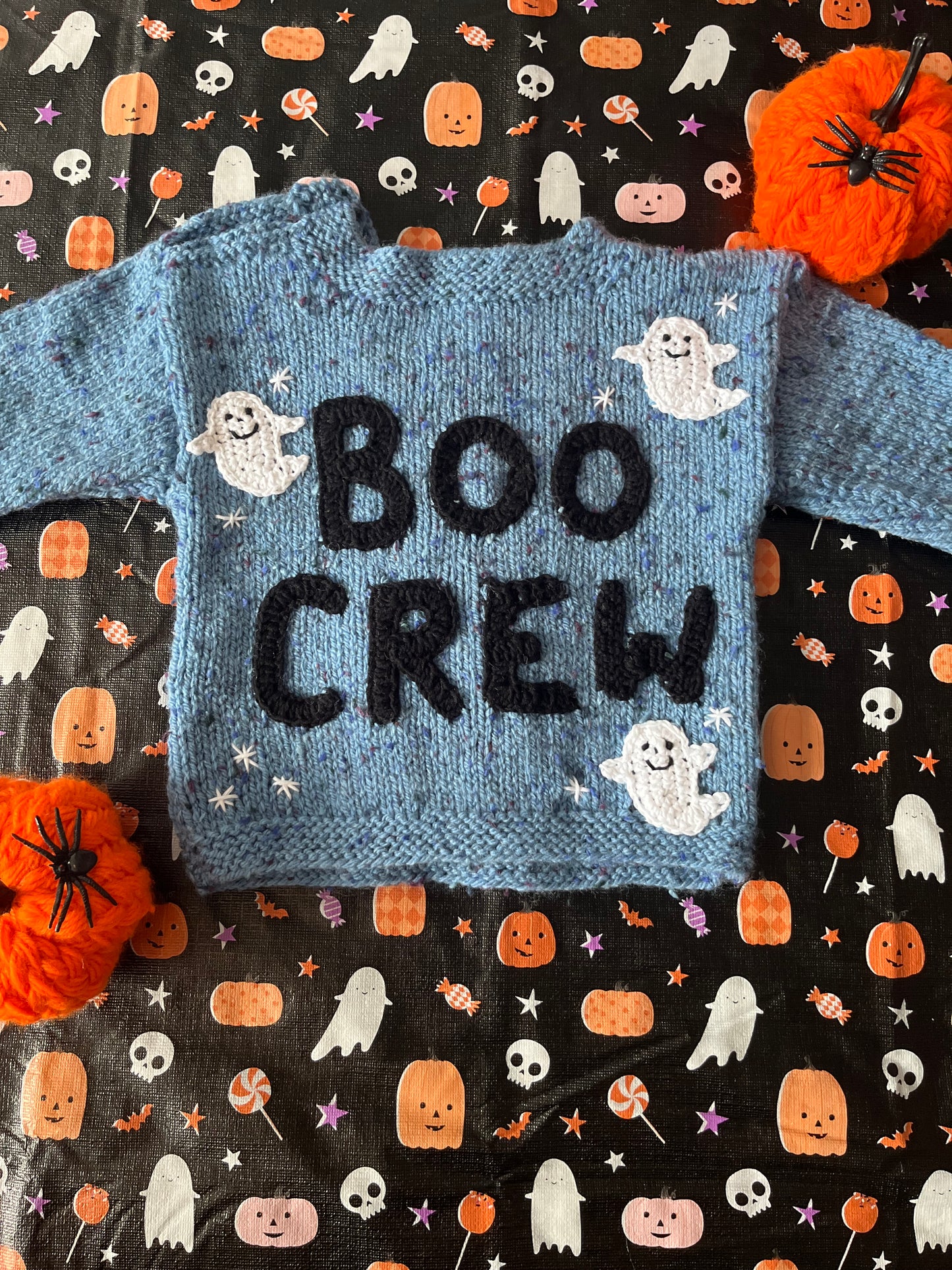 Size 9-12 Months, Boo Crew, Blue Hand Knitted Jumper