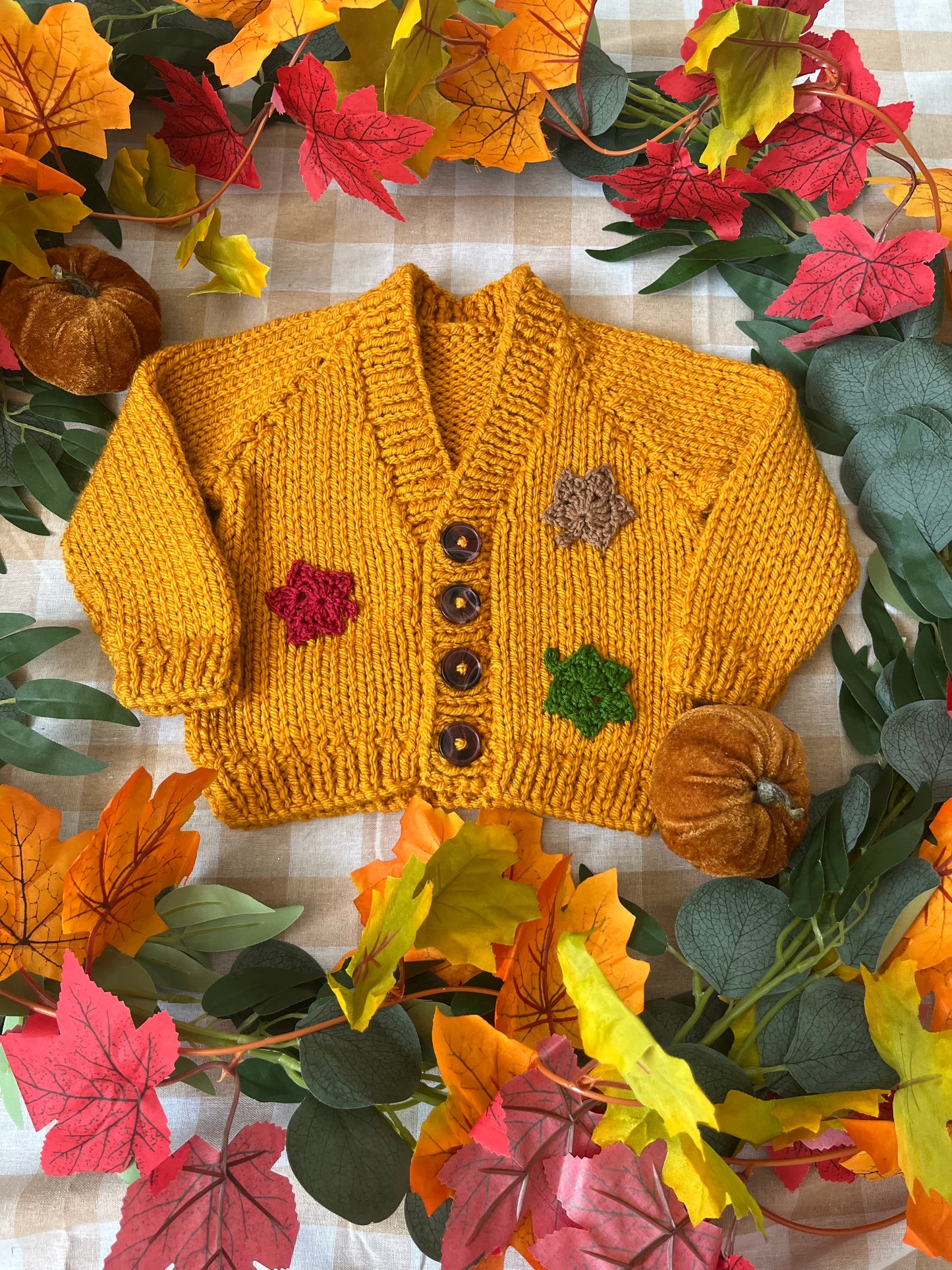 Personalise Me, Size 6 Months, Mustard Autumn Leaves Name Cardigan