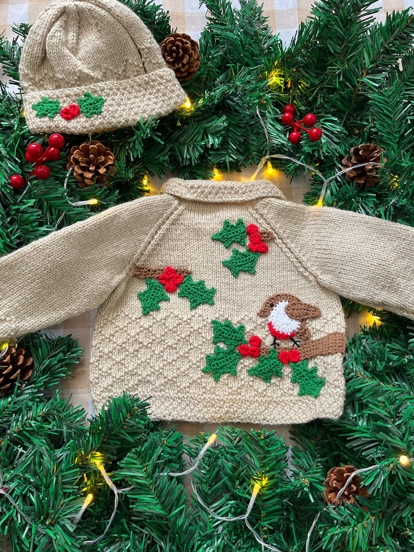 Size 3-6 Months, Robin & Holly Cardi & Hat Set