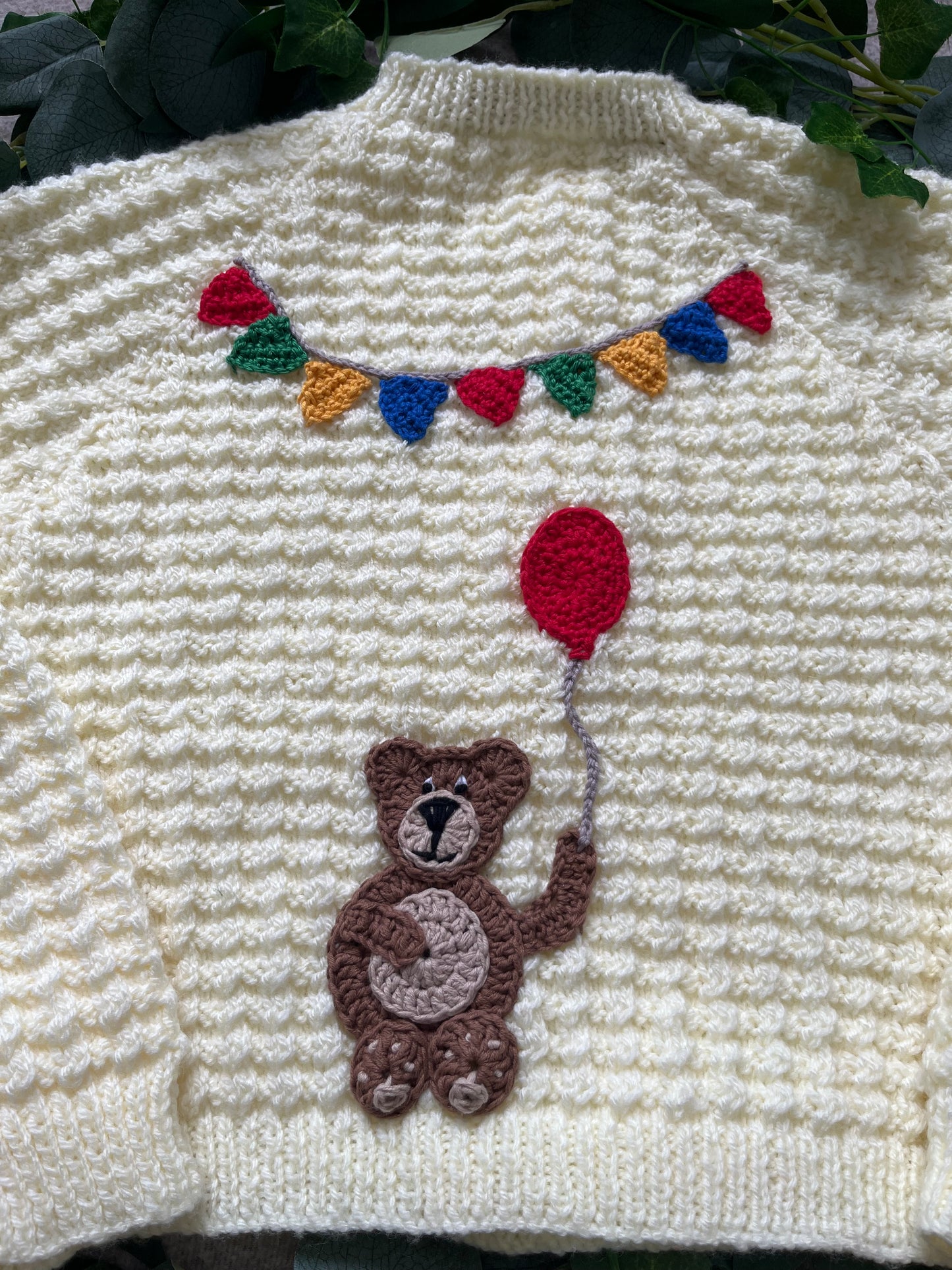 Personalise Me, Add 3 or 4 to ballon (or none), Birthday Bear Cardigan, Butter Yellow Hand Knitted Cardi