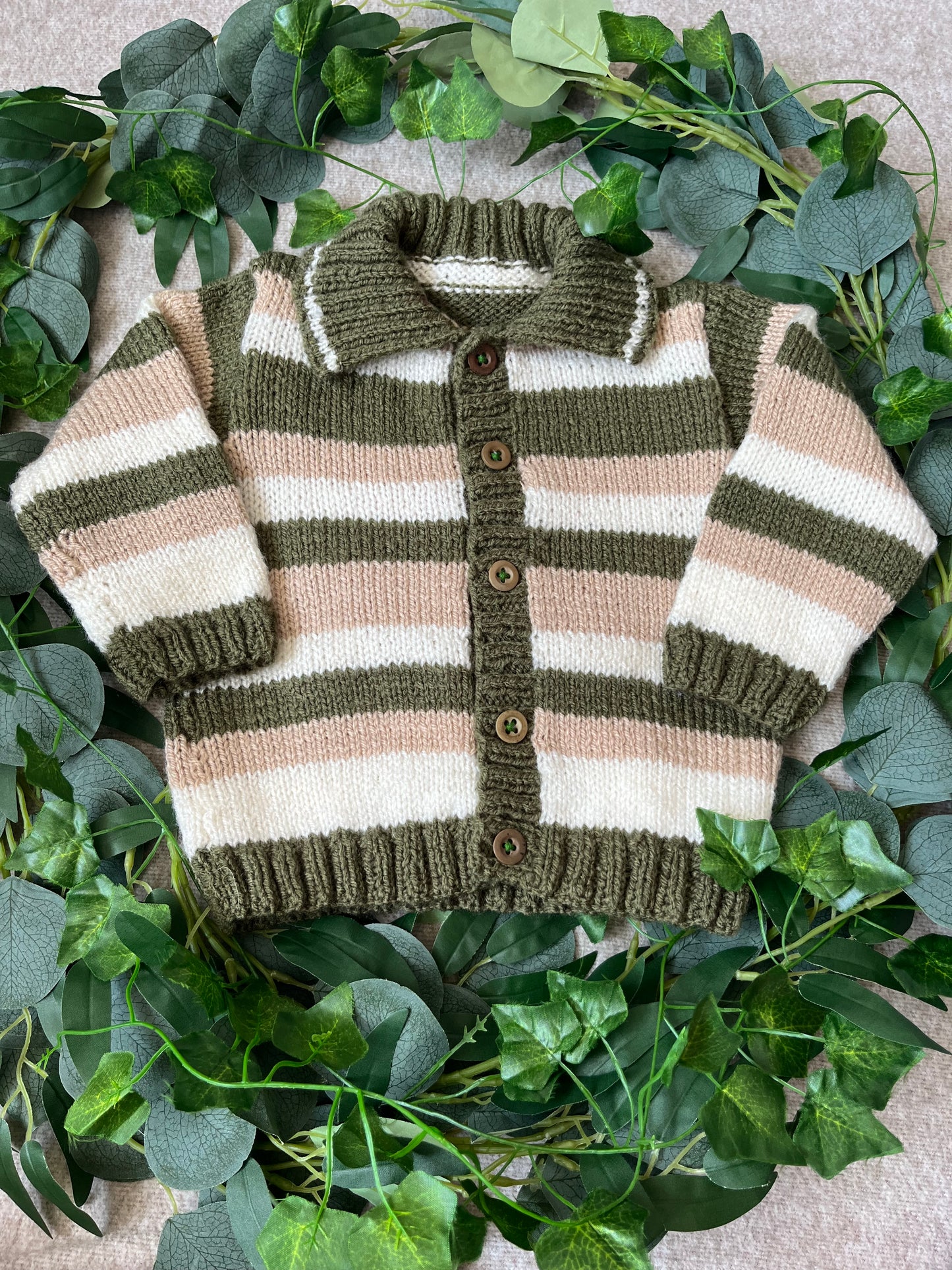 Size 1-2 Years, Wild One, First Birthday, Everyday Cardigan, Khaki Striped