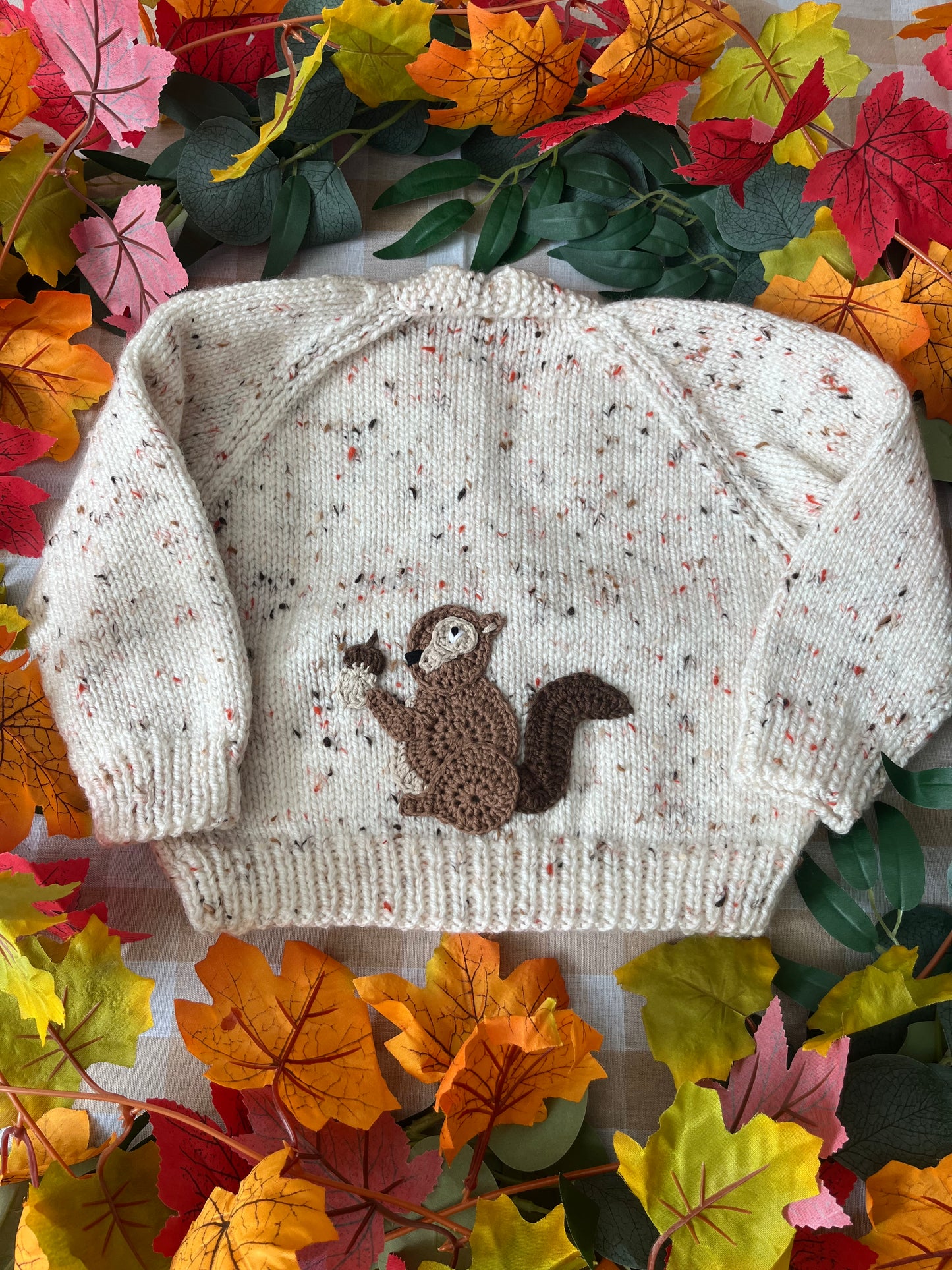 Personalise Me, Size 1-2 Years, Name Cardigan, Beige Fleck Squirrel Cardi