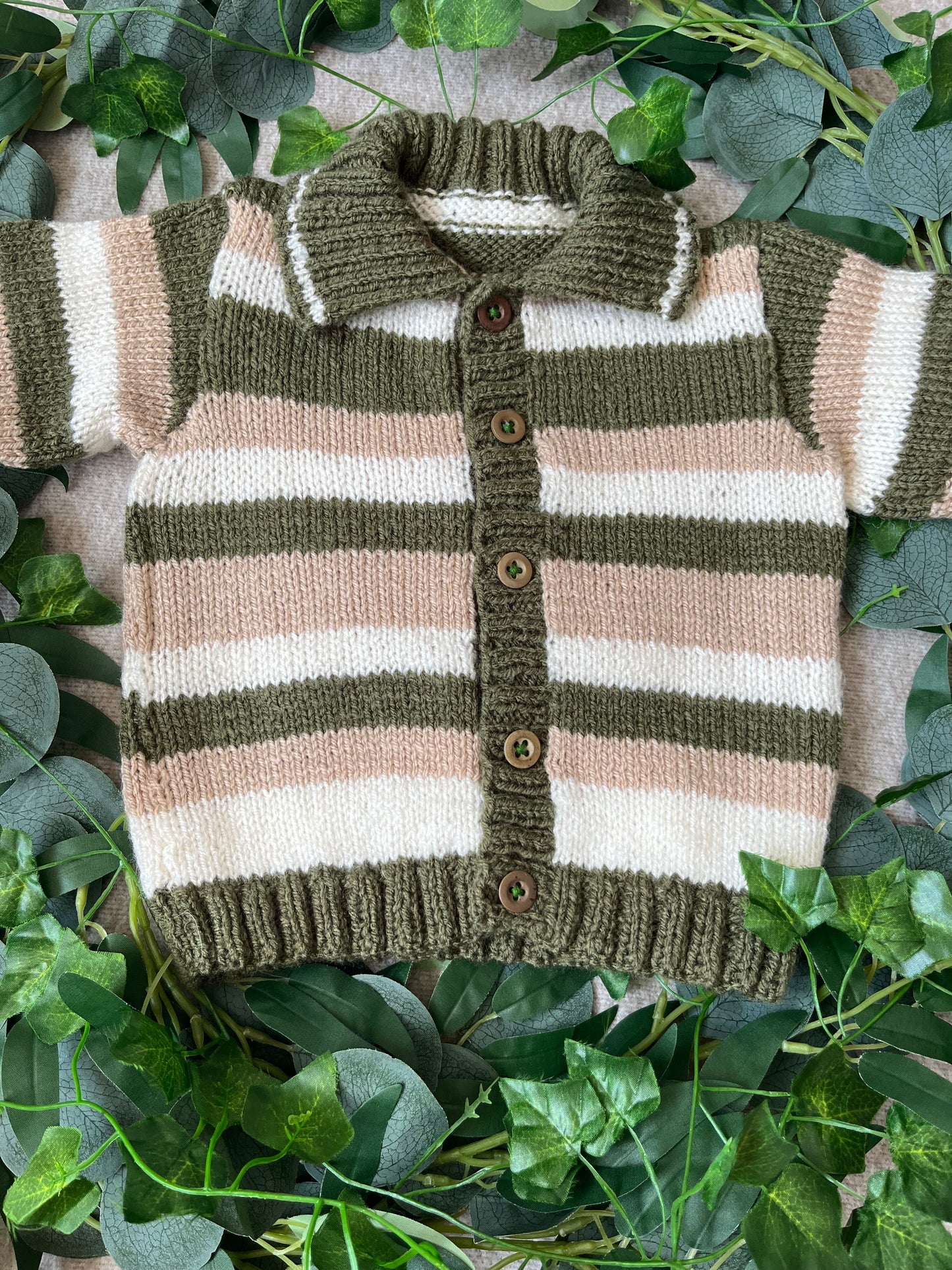 Size 1-2 Years, Wild One, First Birthday, Everyday Cardigan, Khaki Striped