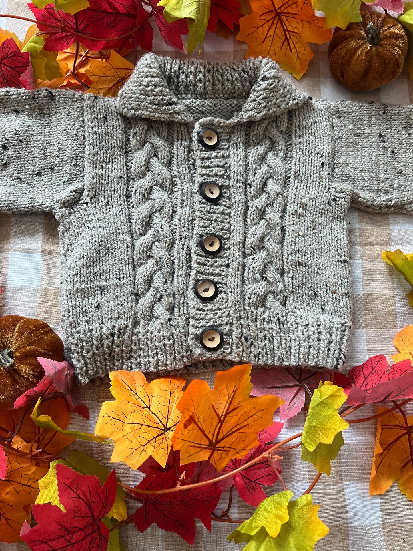 Size 6-9 Months, Little Pumpkin, Beige Fleck Cardigan