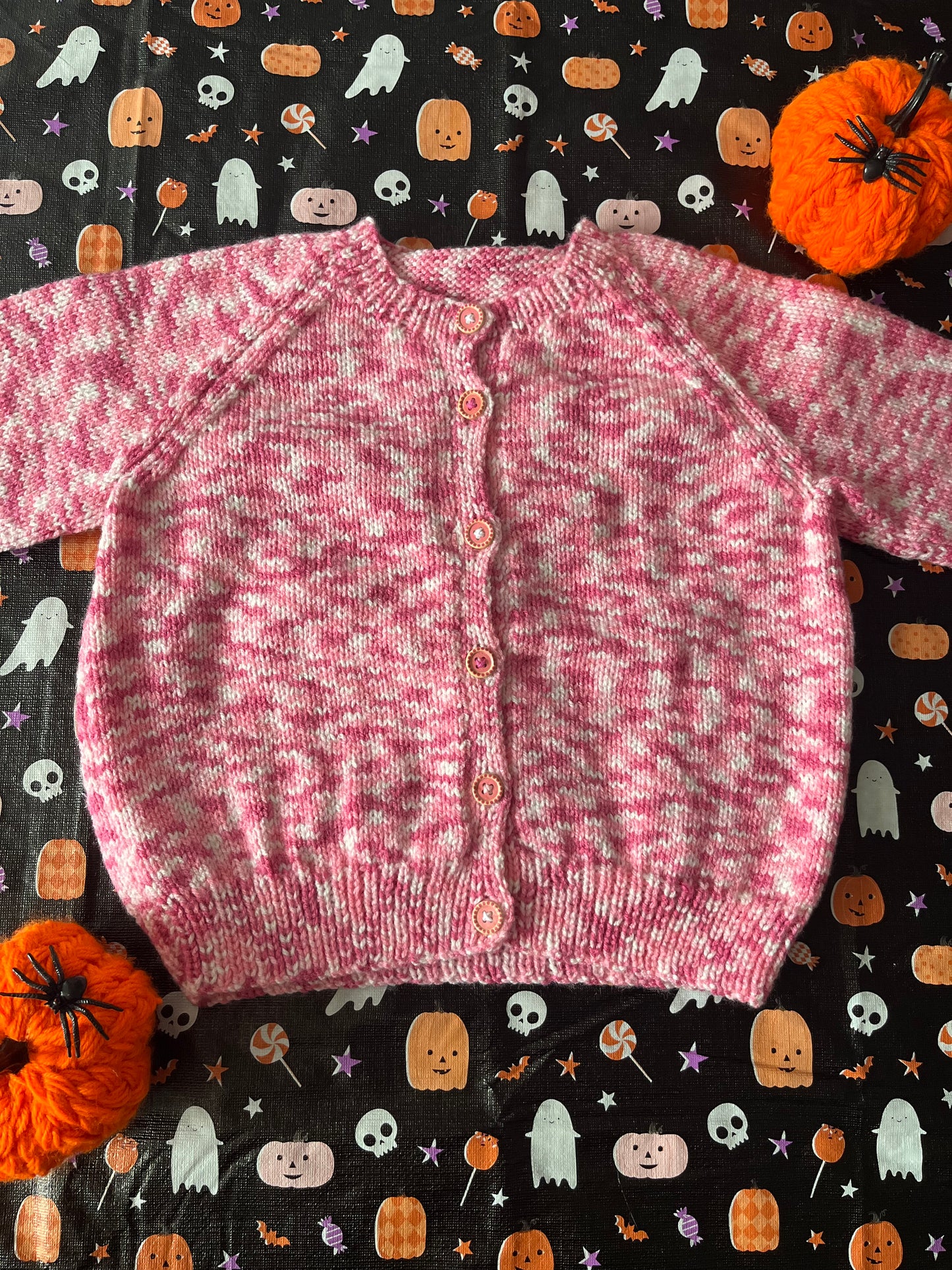 Size 3-4 Years, Beary Spooky, Pink Hand Knitted Cardi