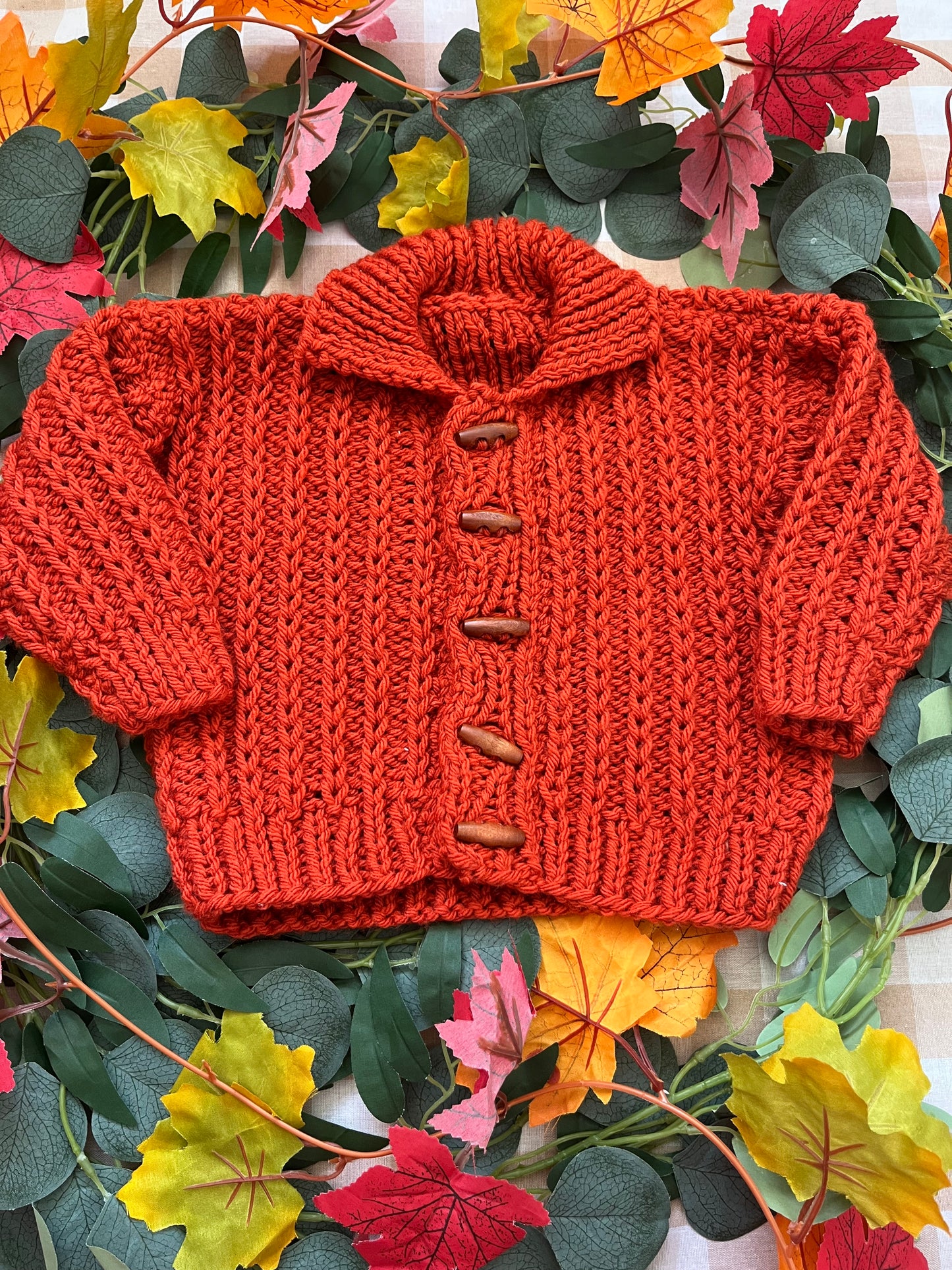Size 9-12 Months, Chunky Burnt Orange Pumpkin Cardi
