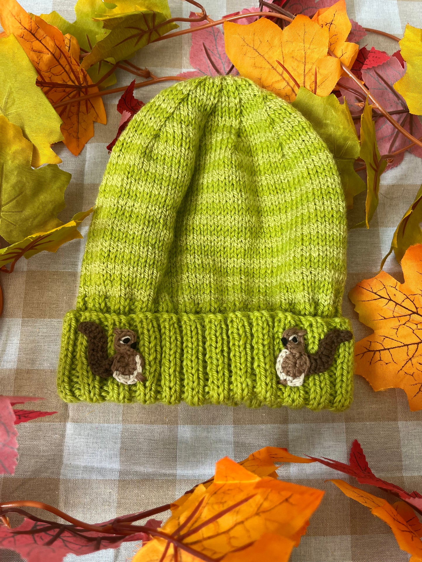 Personalise Me, Size 2-4 Years, Add a Letter, Green Stripe Squirrel Hat