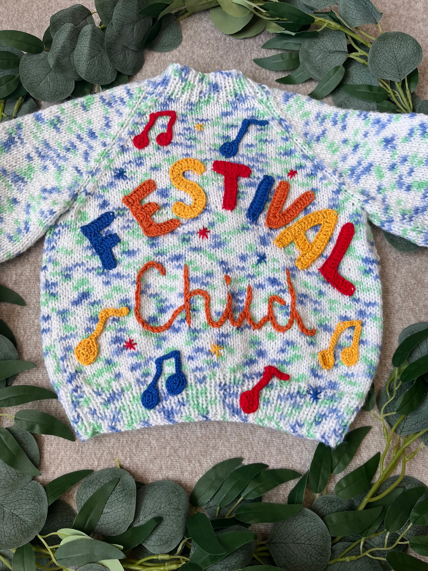 Size 2-3 Years, Festival Child, Hand Knitted Fleck Cardigan