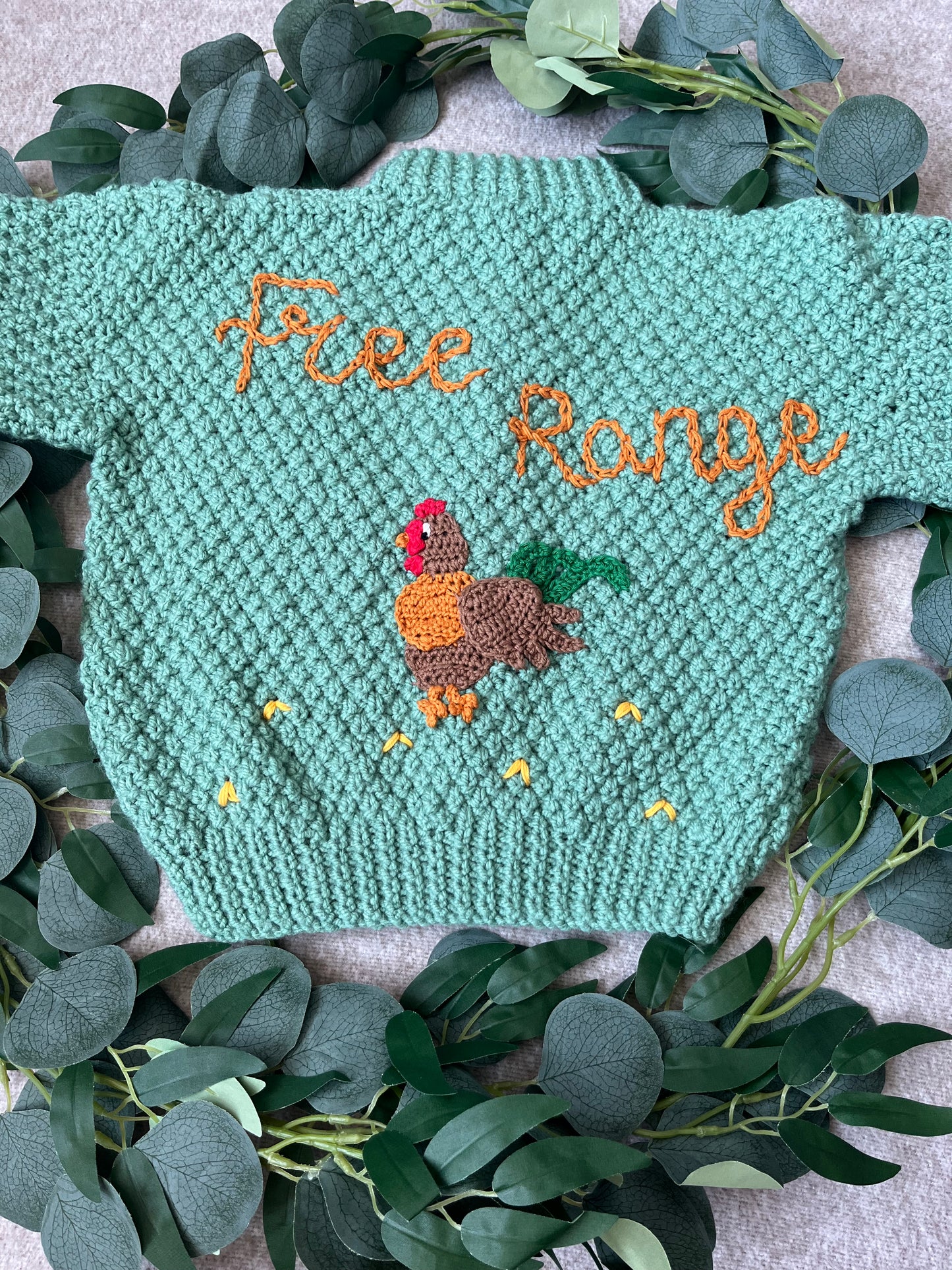 Size 3-5 Years, Free Range, Green Hand Knitted Cardigan
