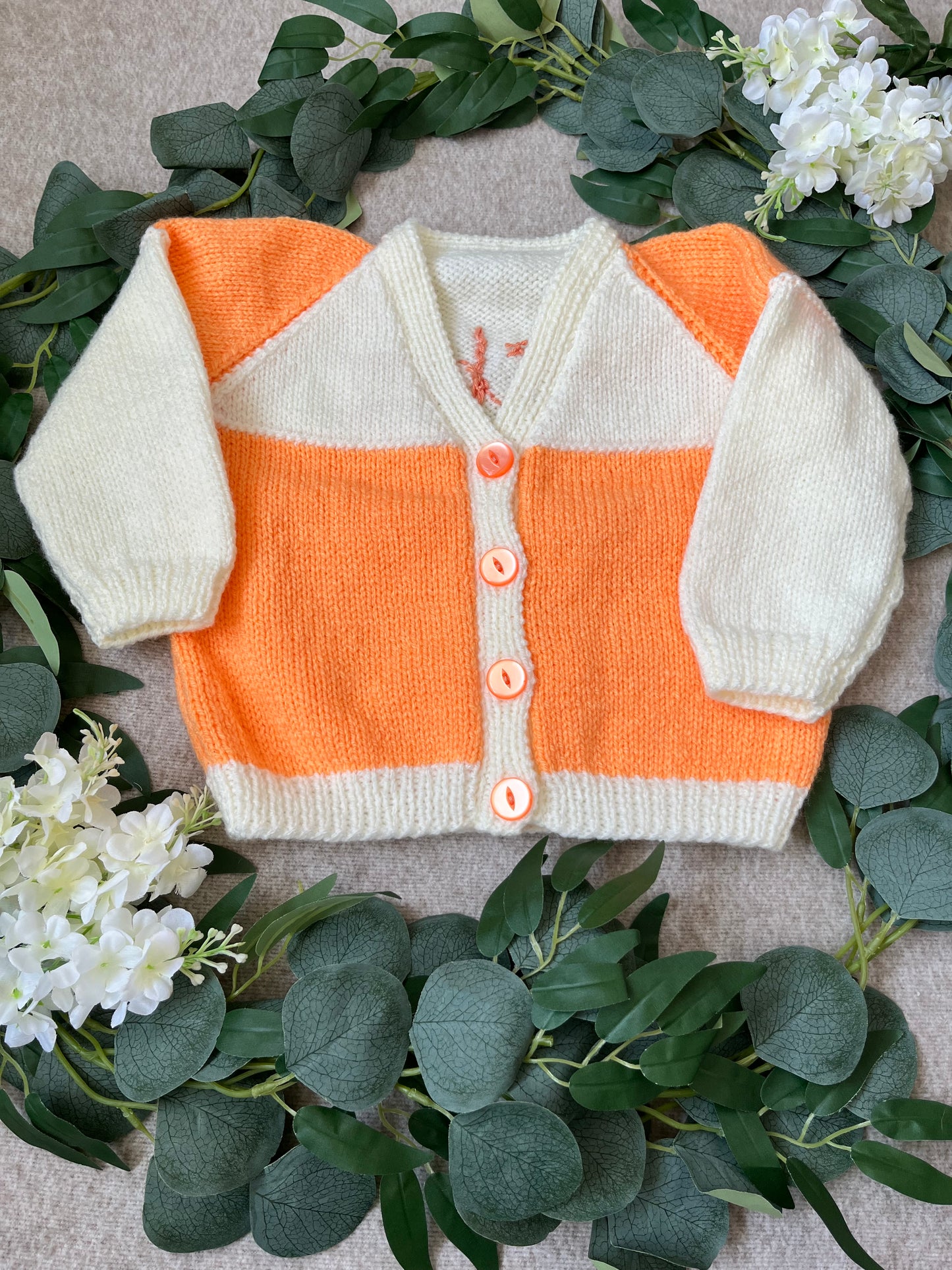 Size 1-2 Years, Peaches & Cream, Hand knitted Cardigan