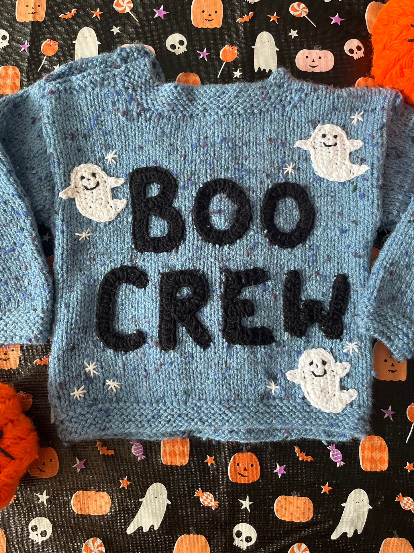 Size 9-12 Months, Boo Crew, Blue Hand Knitted Jumper