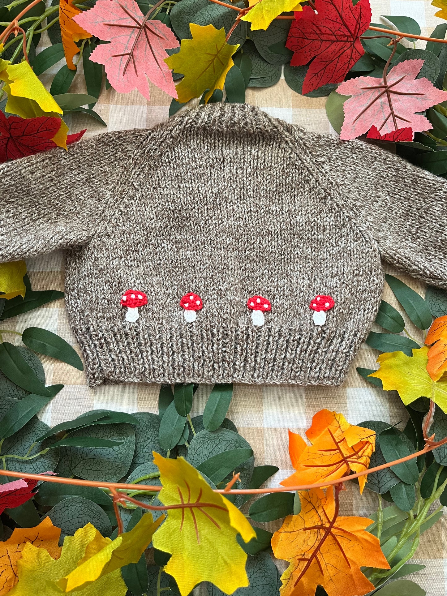 Personalise Me, Size 0-3 Months, Name Cardi, Brown with Mini Toadstools