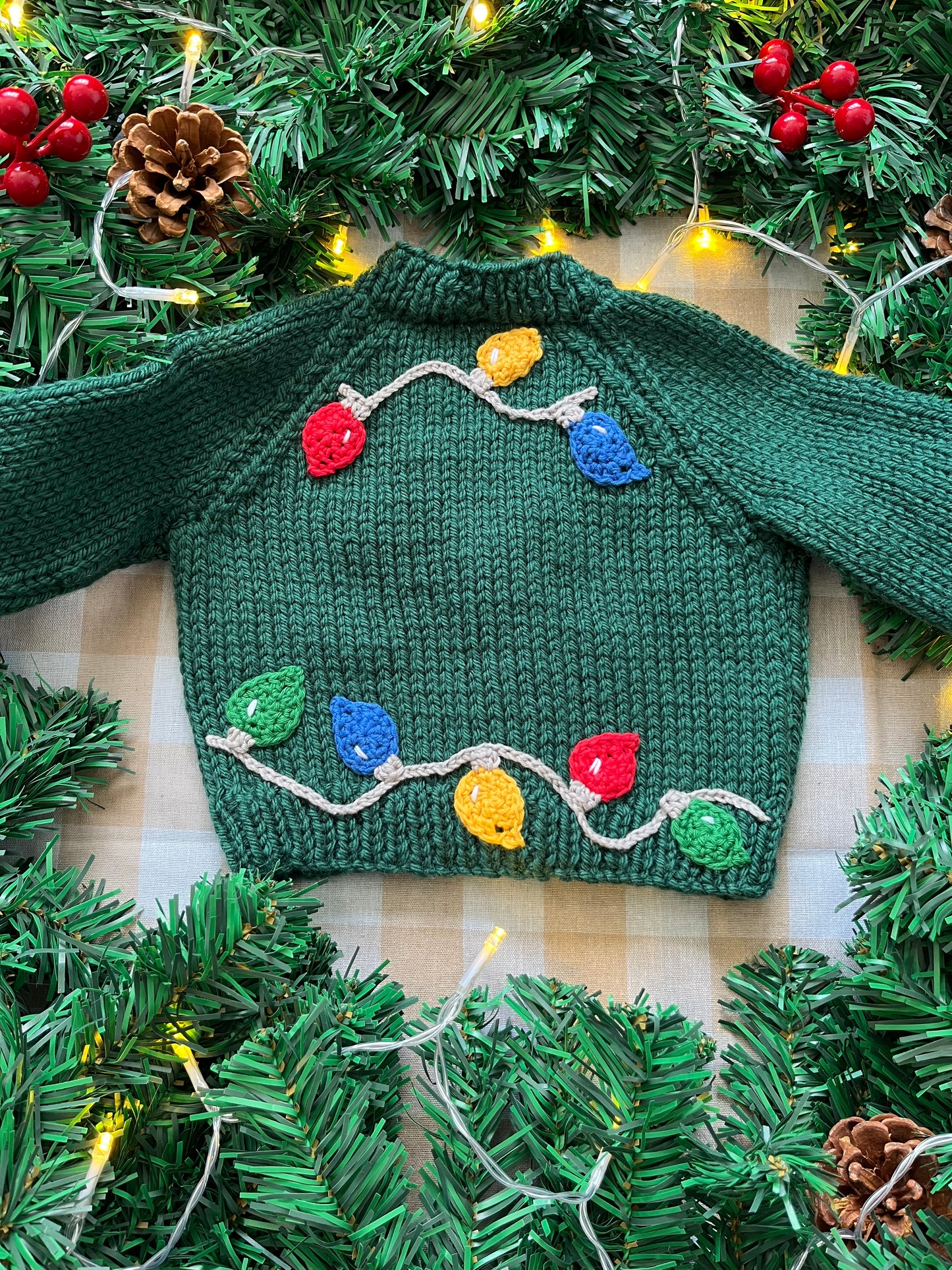 Personalise Me, Size 0-3 Months, Green Christmas Lights Name Cardi