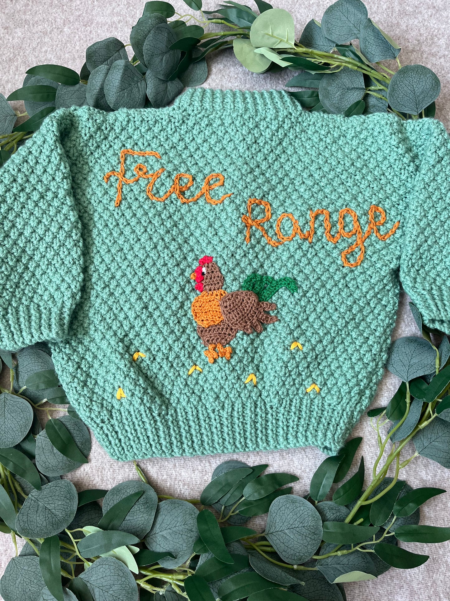Size 3-5 Years, Free Range, Green Hand Knitted Cardigan
