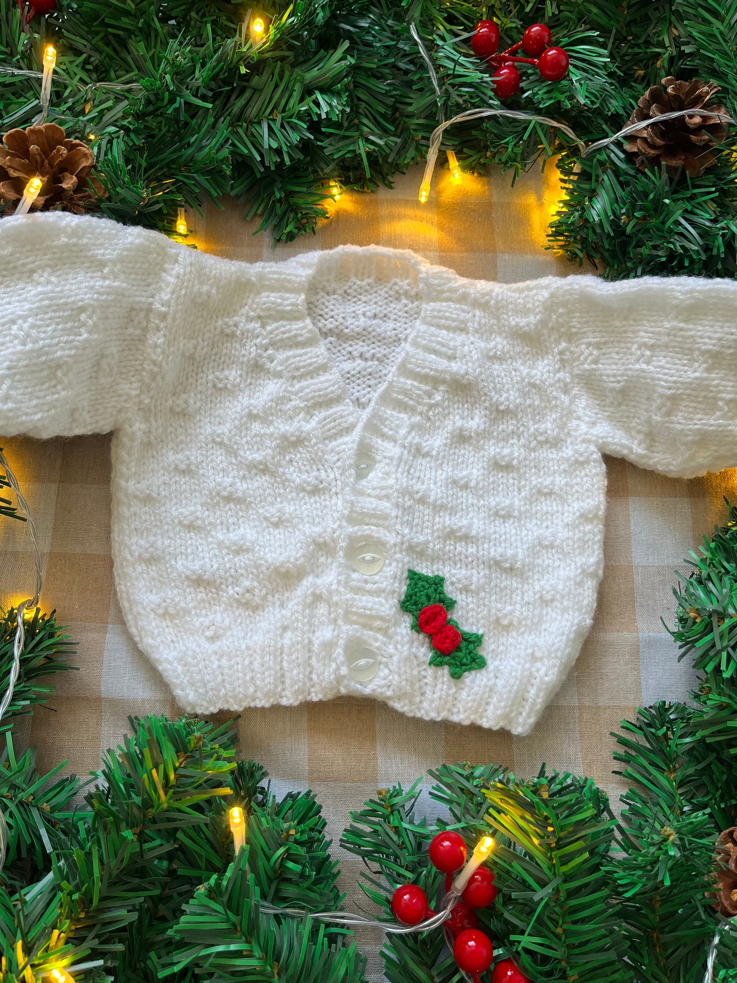 Personalise Me, Size 0-3 Months, White Holly Cardi, Add a Letter