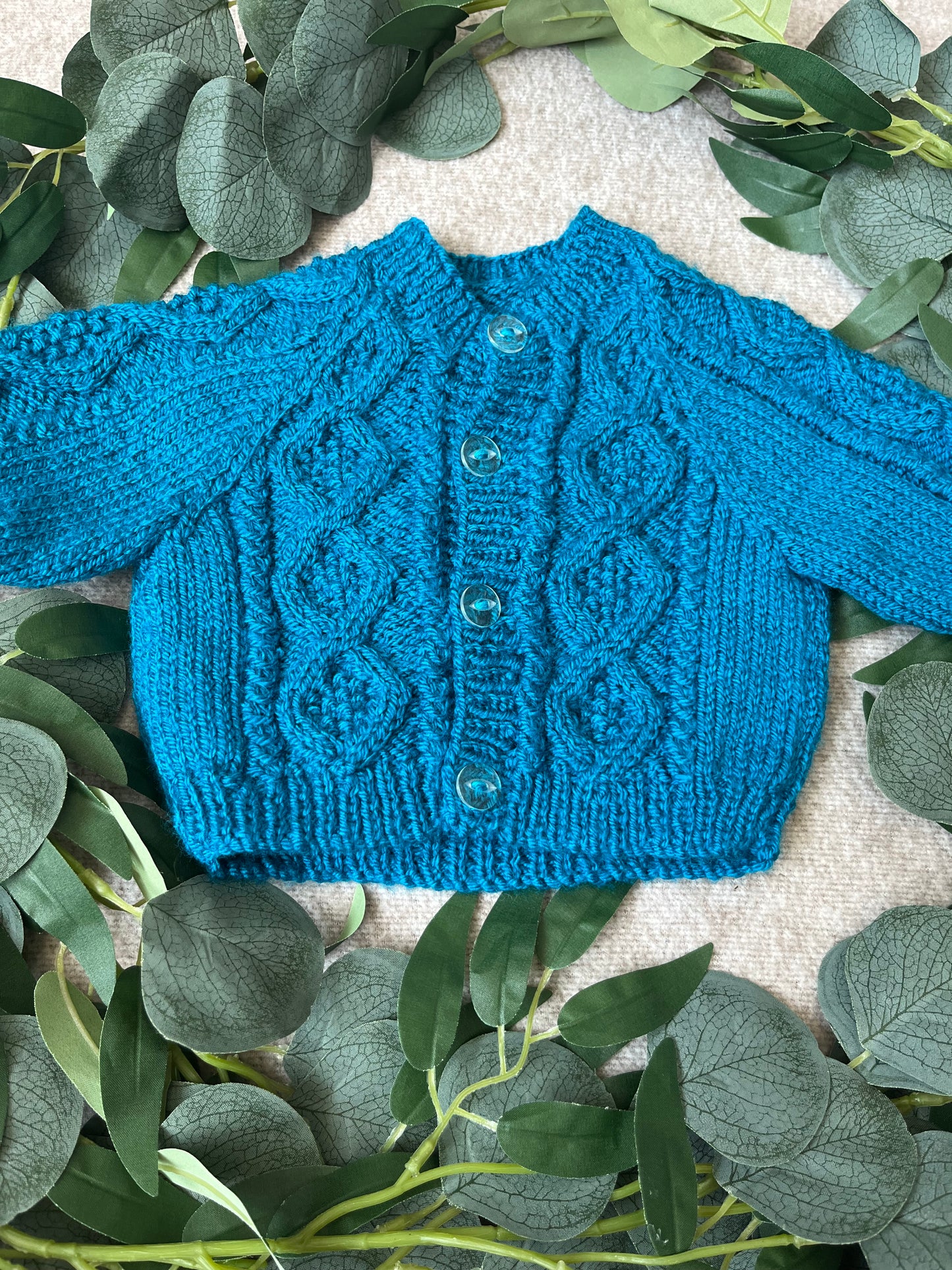Size 0-3 Months, Lil Bri, Blue Hand Knitted Baby Cardigan