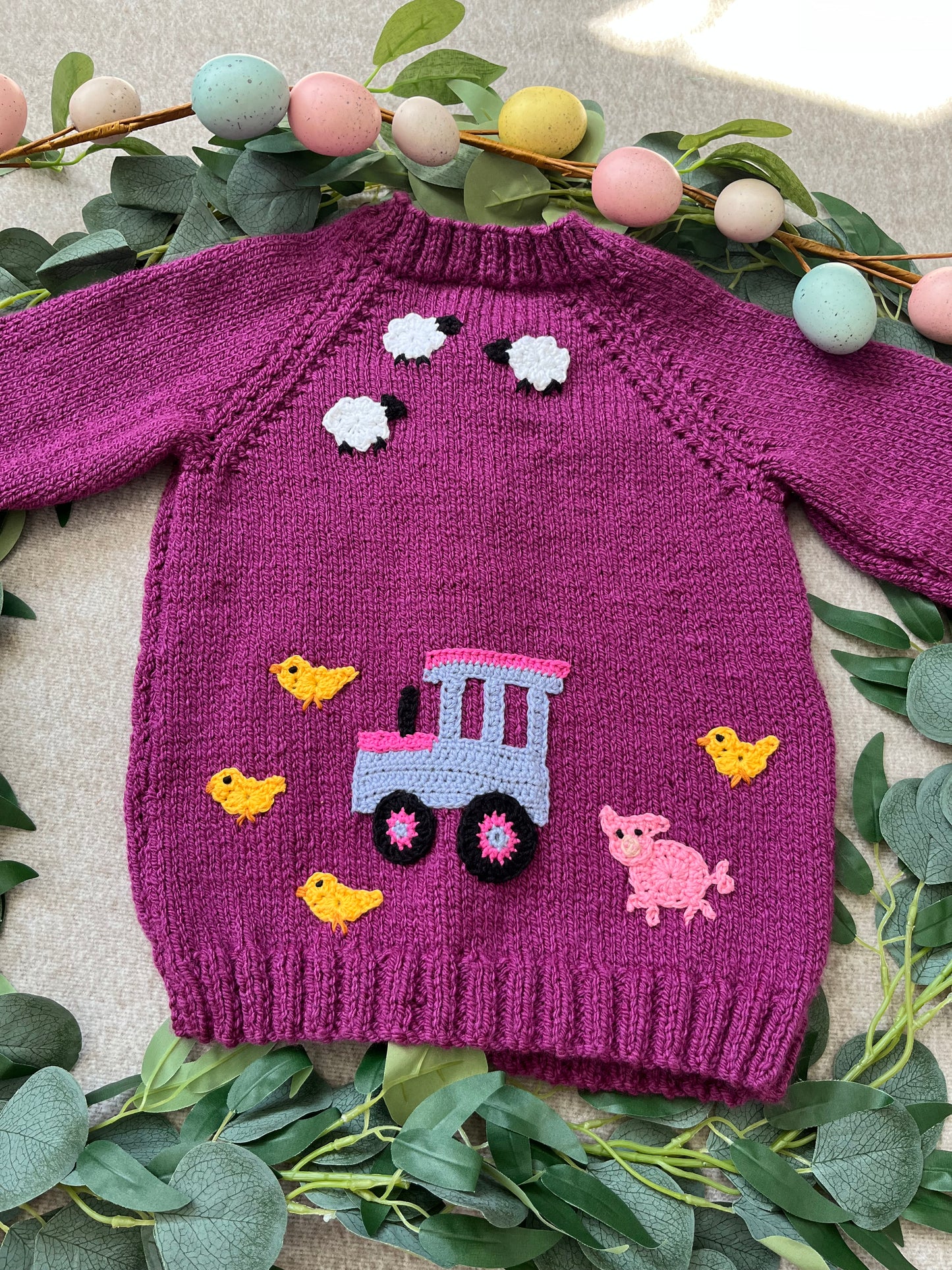 Personalise Me, Add Name, Size 3-5 Years, Purple Hand Knitted Cardigan