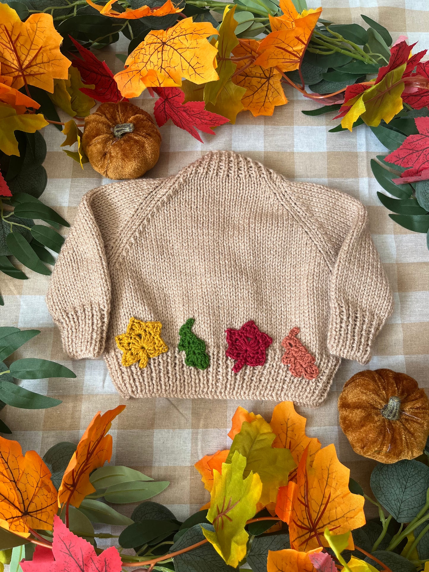 Personalise Me, Size 0-3 Months, Beige Autumn Leaves Name Cardigan