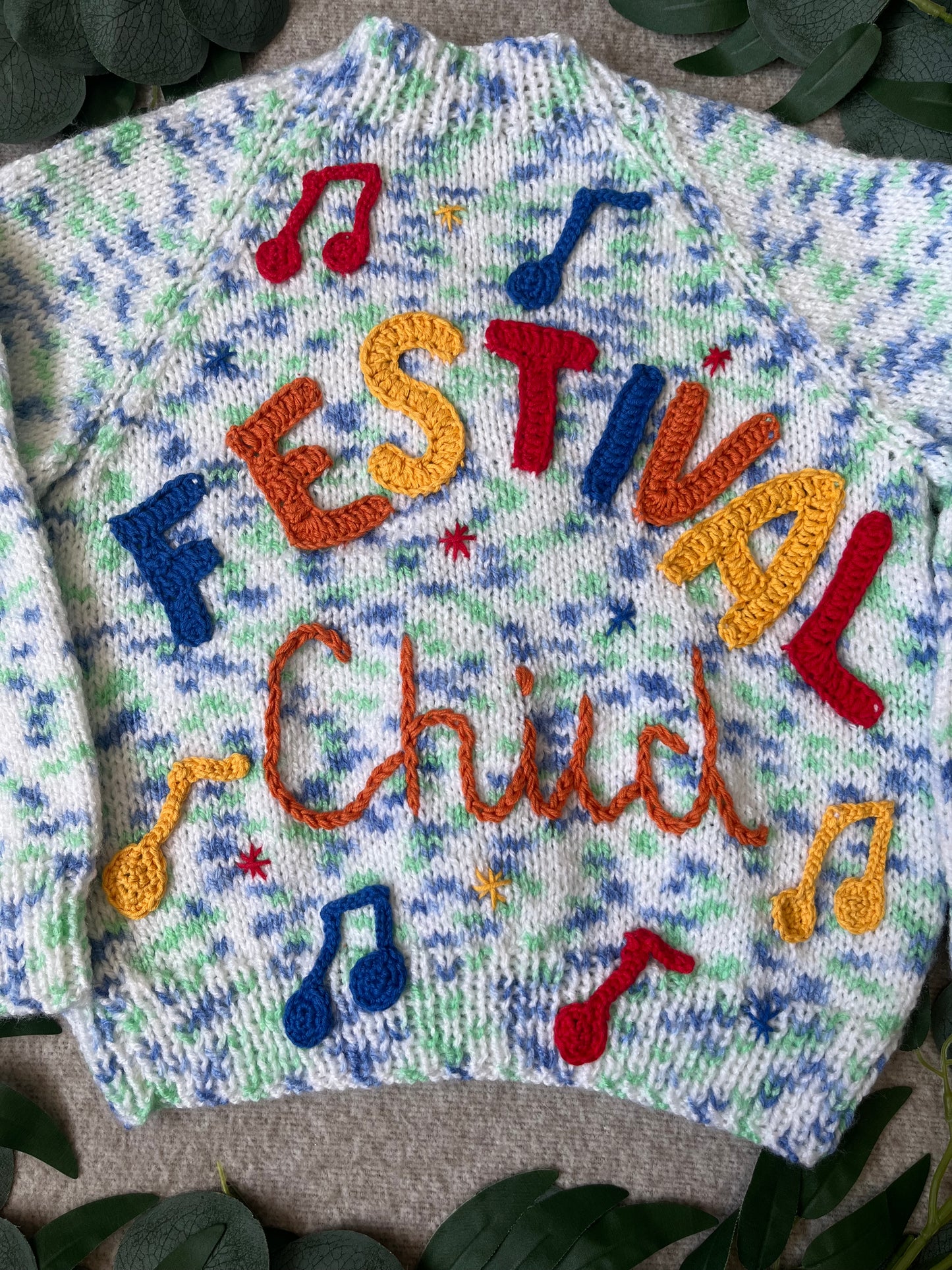 Size 2-3 Years, Festival Child, Hand Knitted Fleck Cardigan