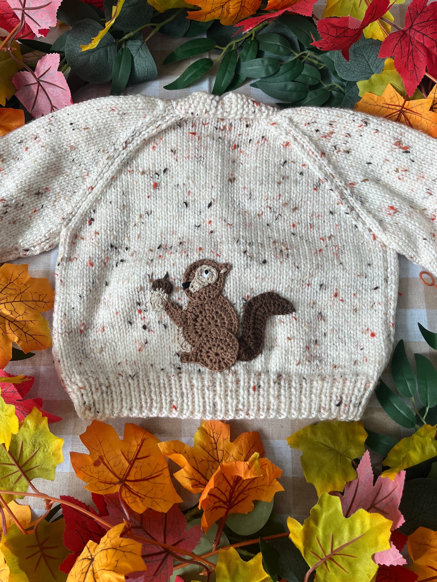 Personalise Me, Size 1-2 Years, Name Cardigan, Beige Fleck Squirrel Cardi