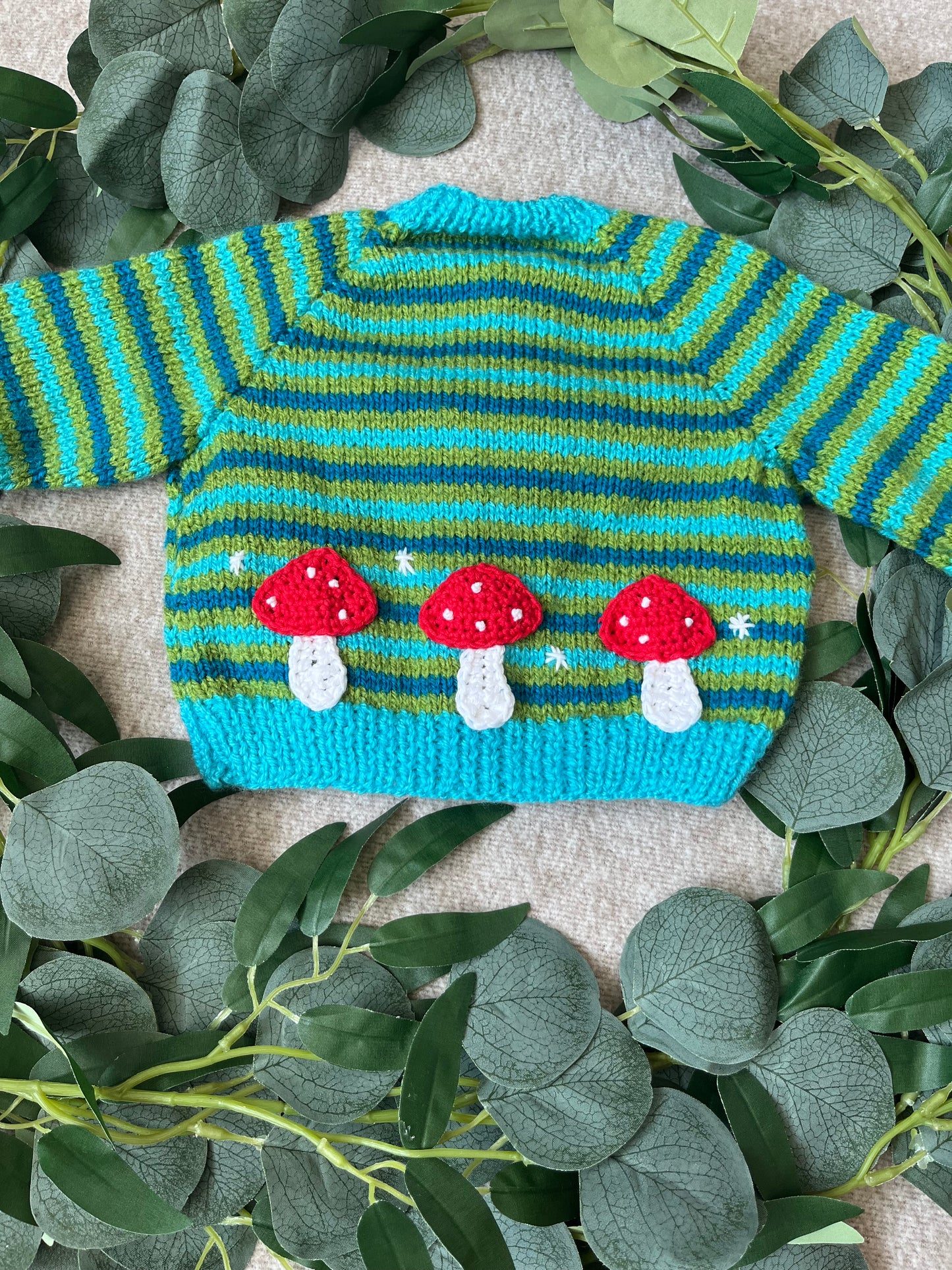 Size 0-3 Months, Personalise Me, Name Cardigan, Stripe Toadstool Cardigan