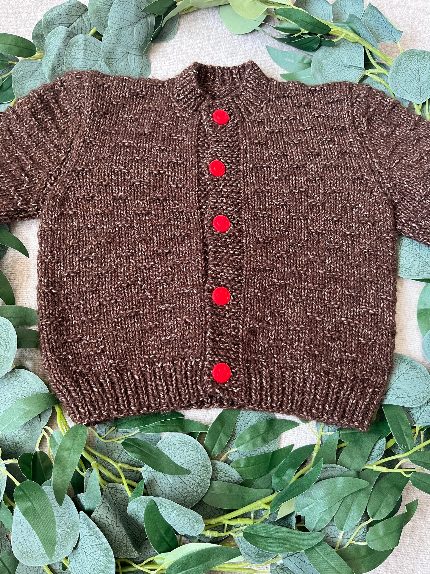 Size 1-3 Years, Jammy, Brown Hand Knitted Cardigan
