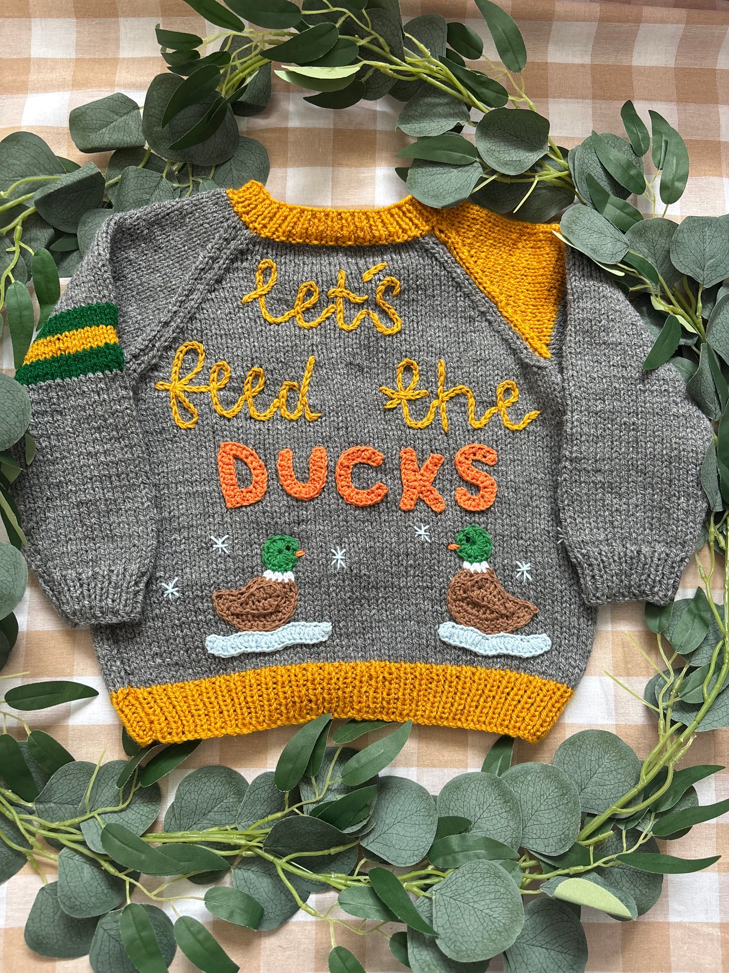 Size 2-3 years, Let’s feed the Ducks, Hand Knitted Cardi
