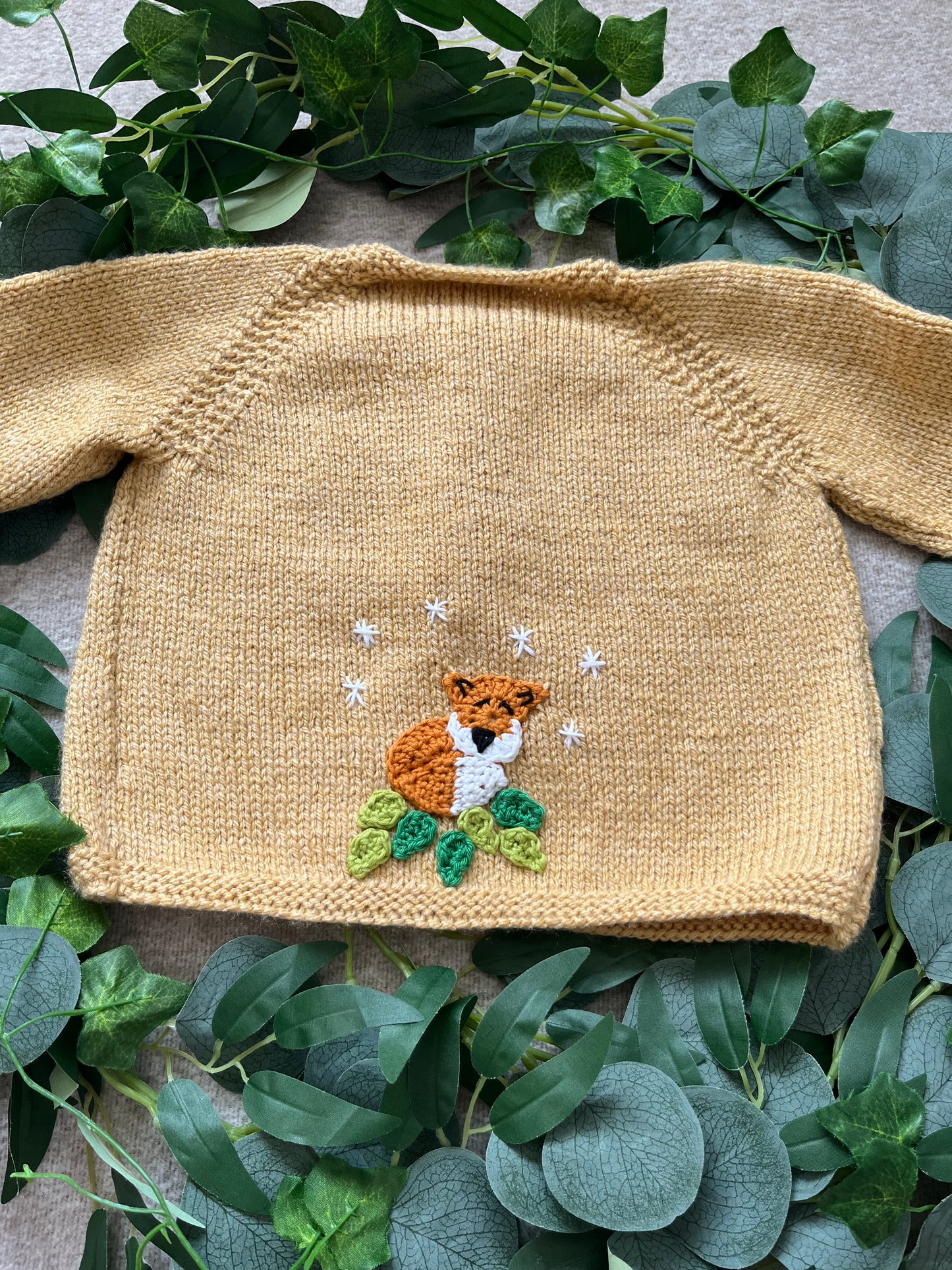 Personalise Me, Size 9-12 Months, Beige/ Tan Name Cardigan, Little Sleeping fox