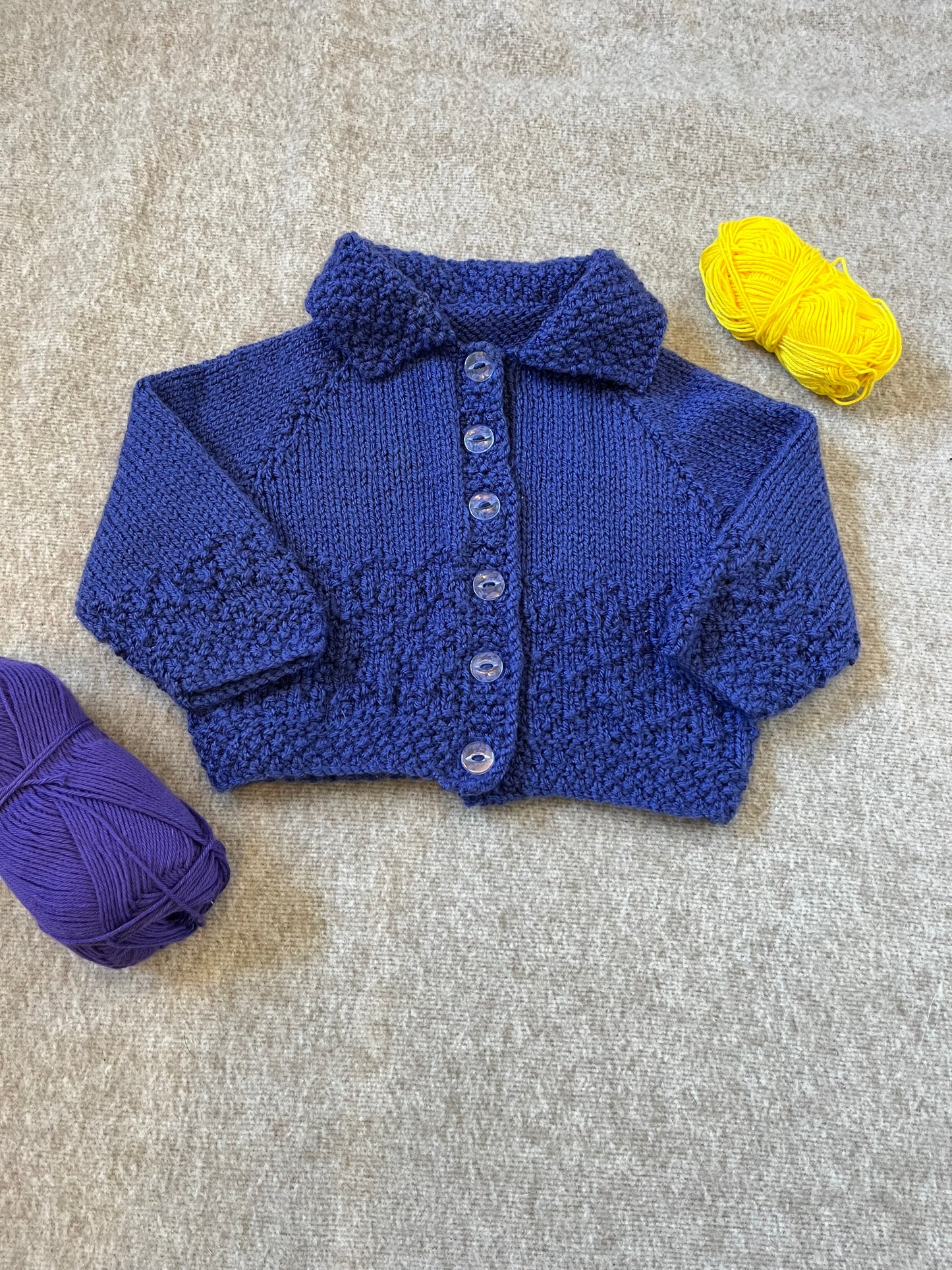 Size 0-3 Months, Baby Girl Hand Knitted Purple Cardigan, Lemon Tree, Baby Gift