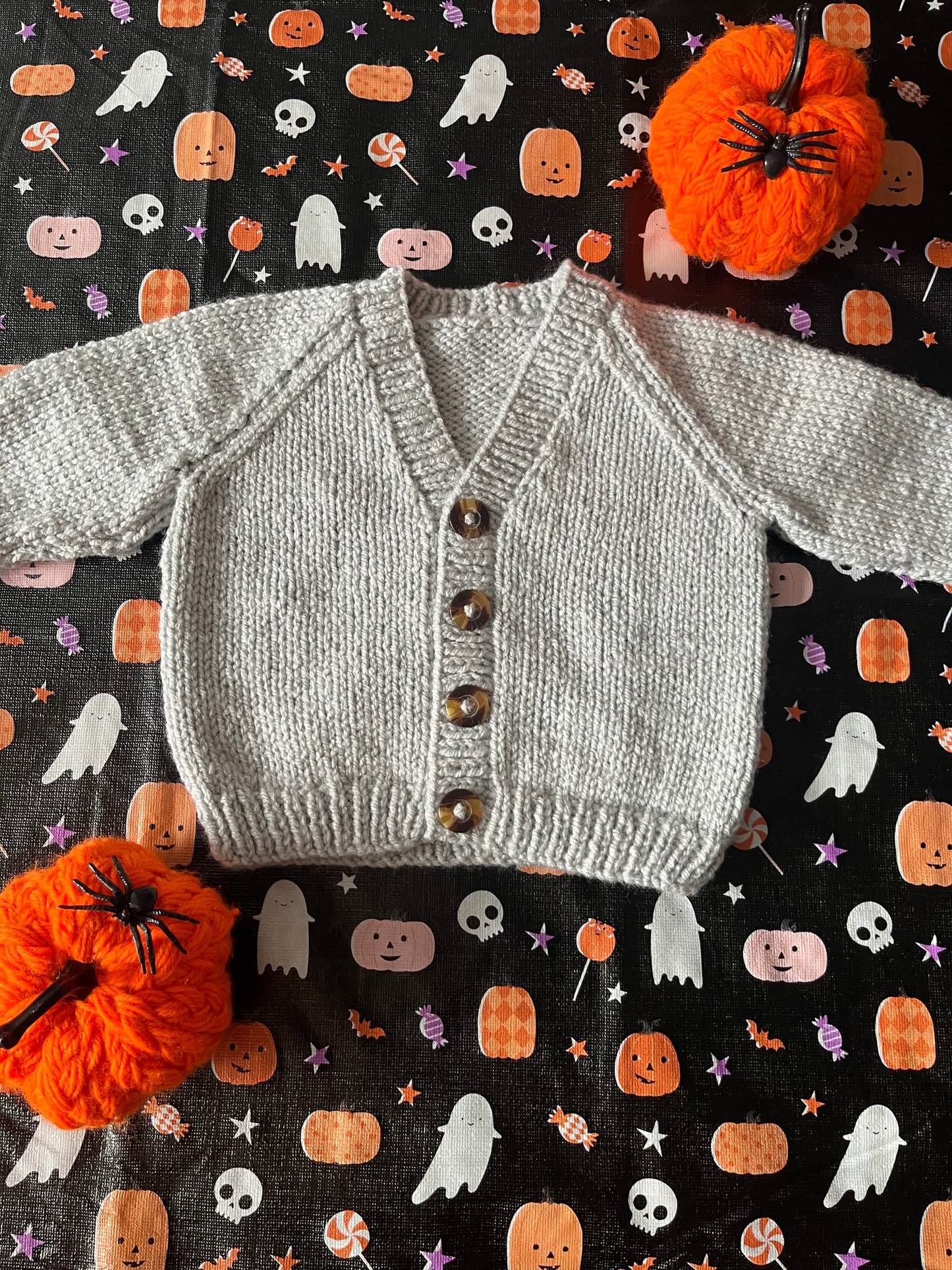 Size 0-6 Months, Little Boo, Grey Hand Knitted Baby Cardigan