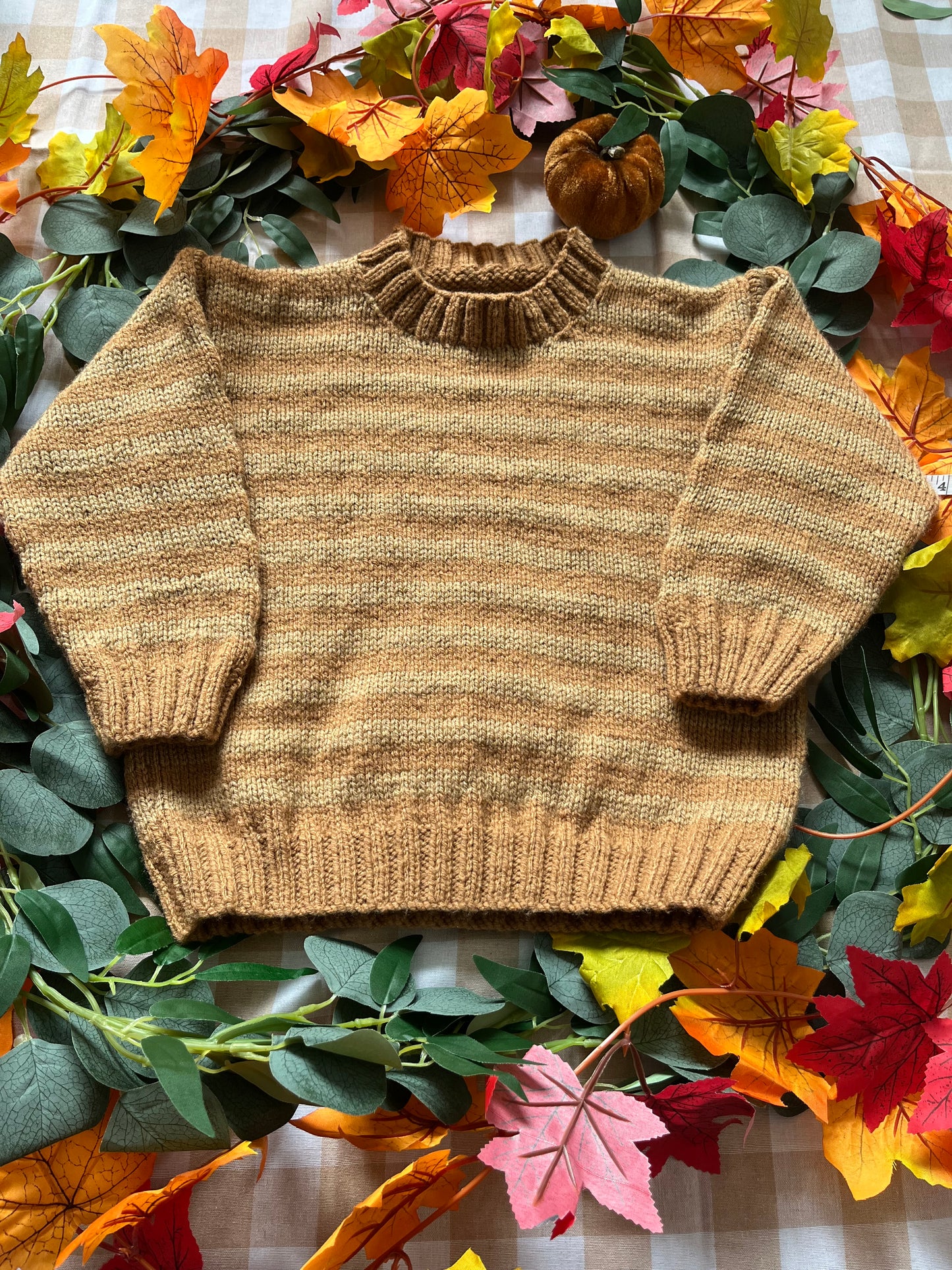 Personalise Me, Size 3-5 Years, Name Cardigan, Brown Stripe, Red Pumpkin truck & Pumpkins