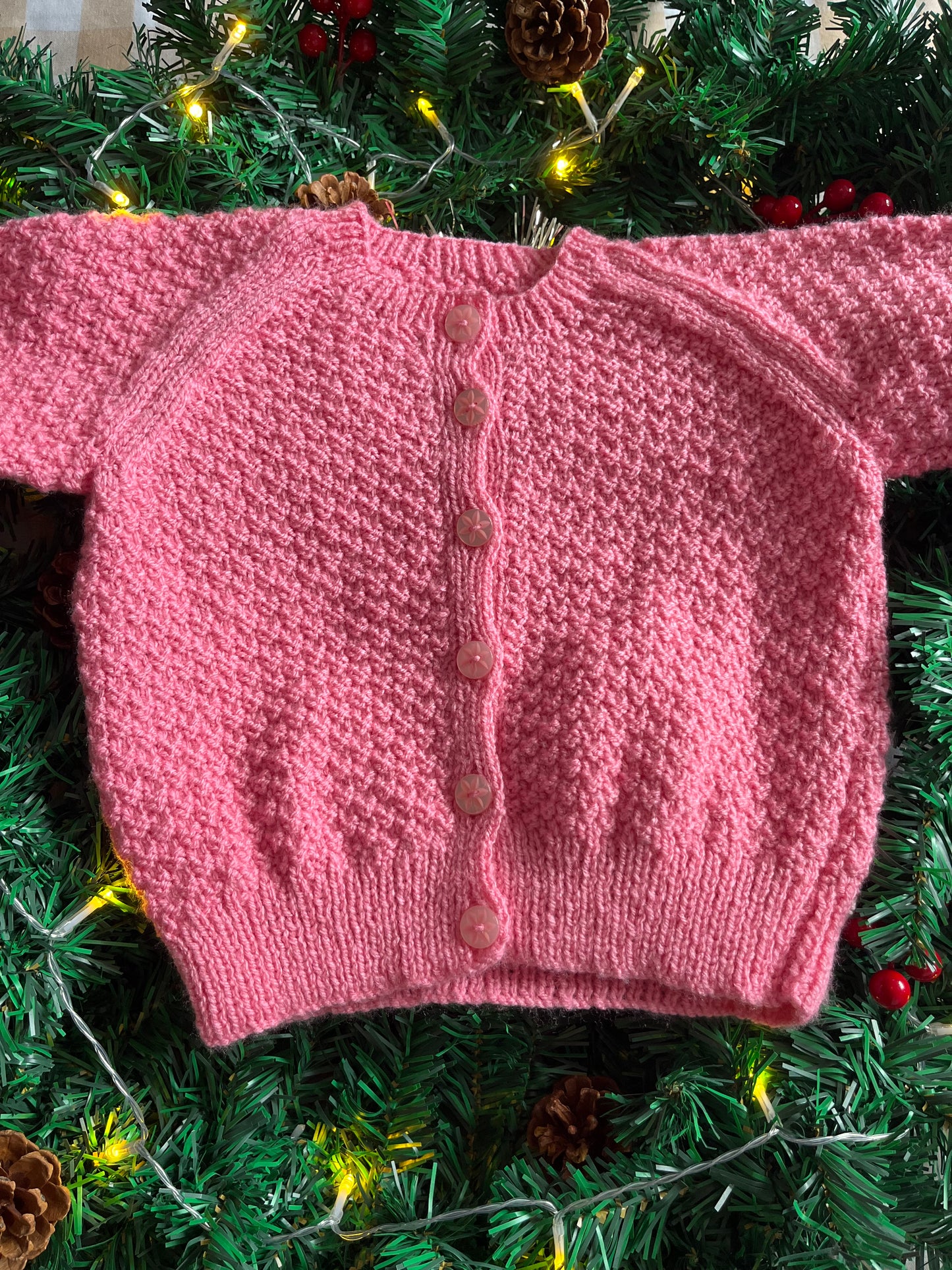 Personalise Me, Size 2-4 Years, Handknitted Pink Christmas Truck & Trees