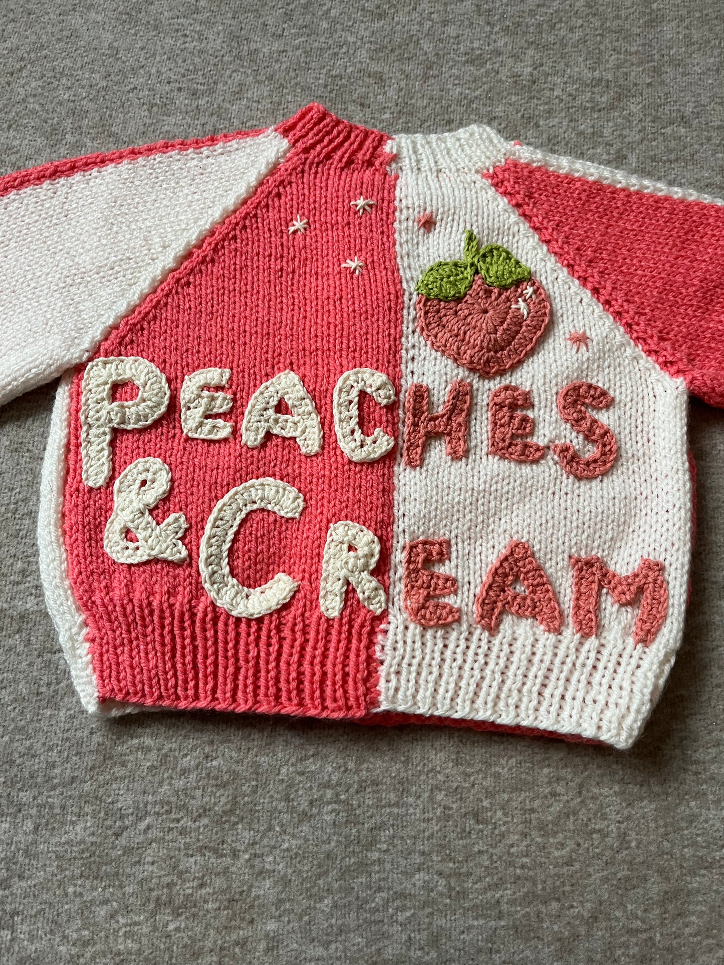 Size 12-18 Months, Peaches & Cream Hand Knitted Cardigan, Two tone Knitwear