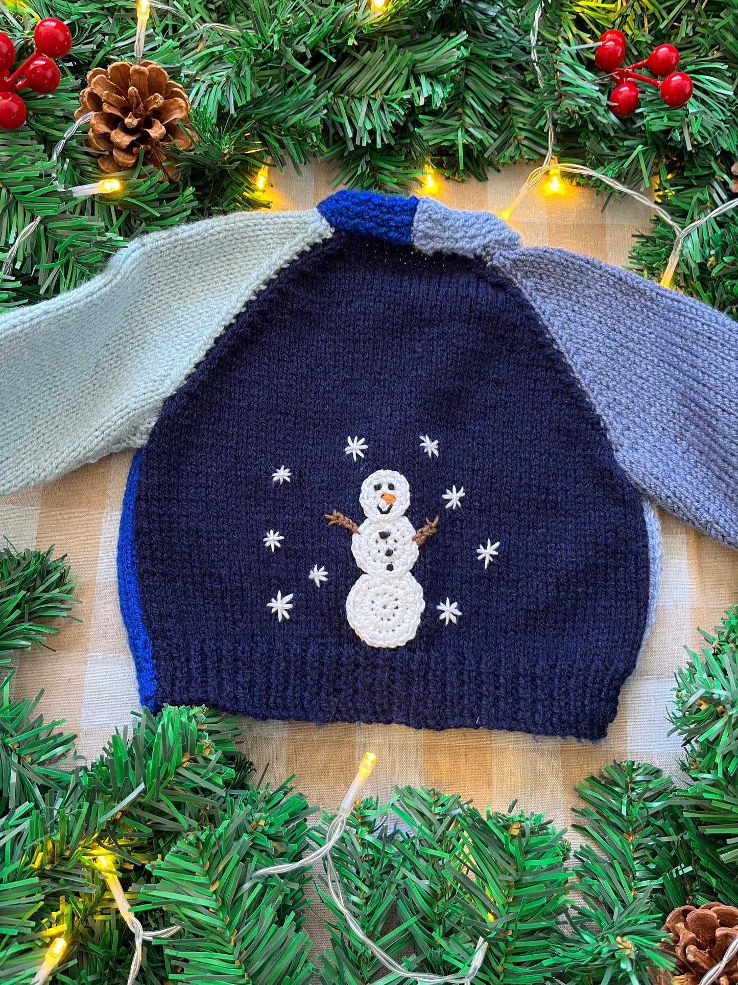 Size 0-3 Months, Blue Colour block Cardi, Little Snowman