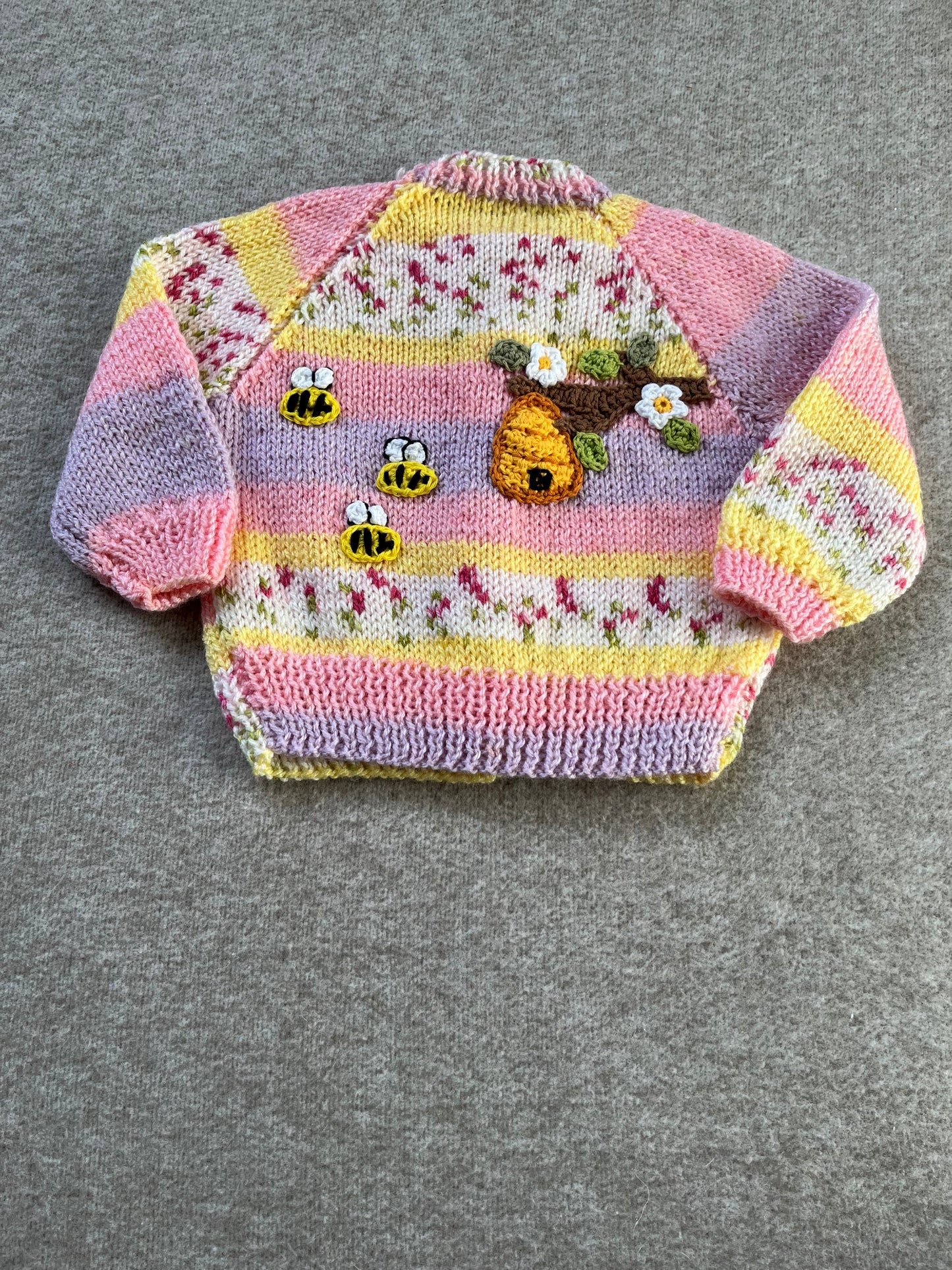 Size 6-12 Months, Hand Knitted Ombre Fleck Cardigan, Hand Knitted Baby, Bumble Bee