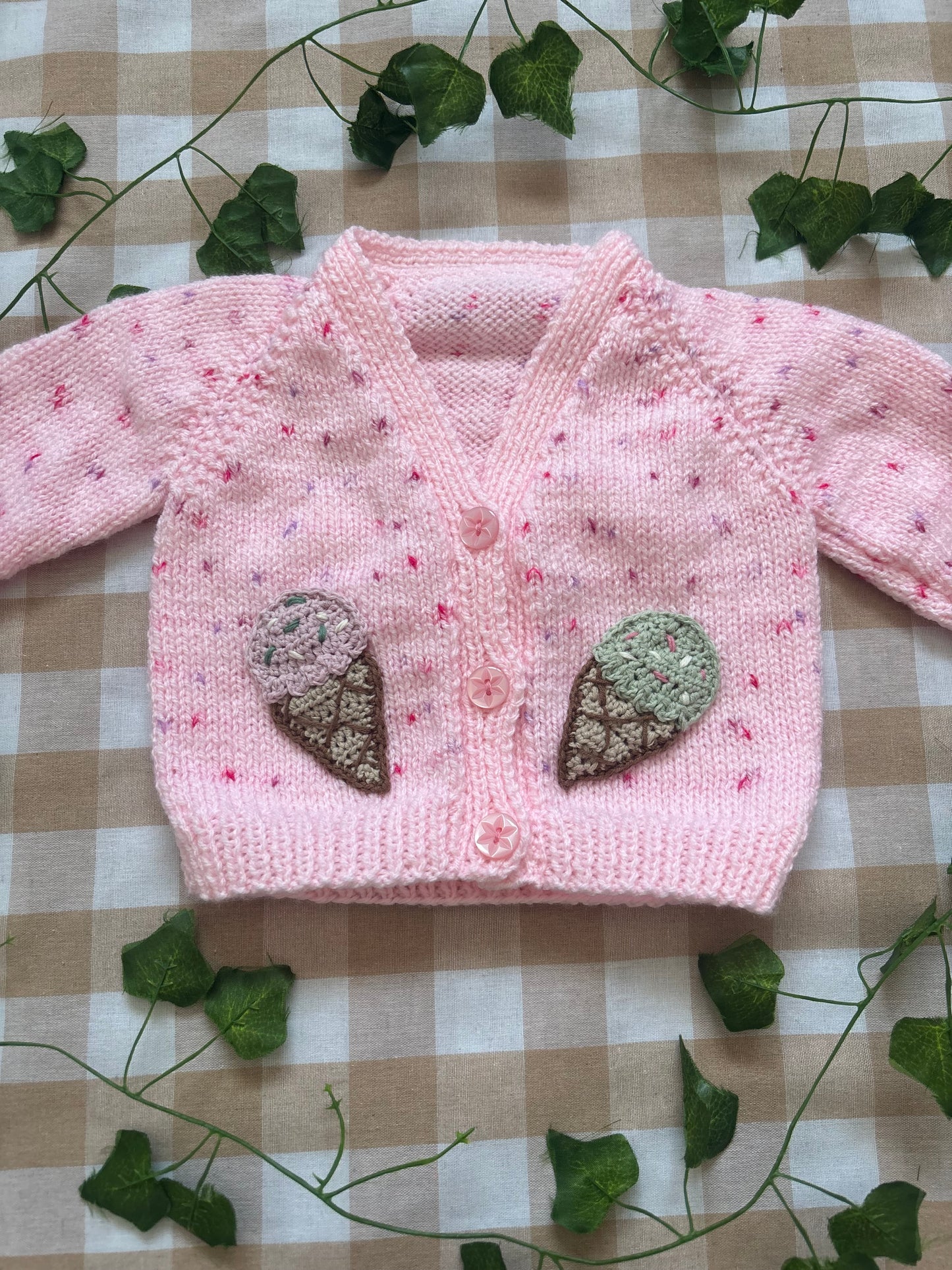 Size 0-3 Months, Pink fleck Cardi, Sprinkle Ice Cream