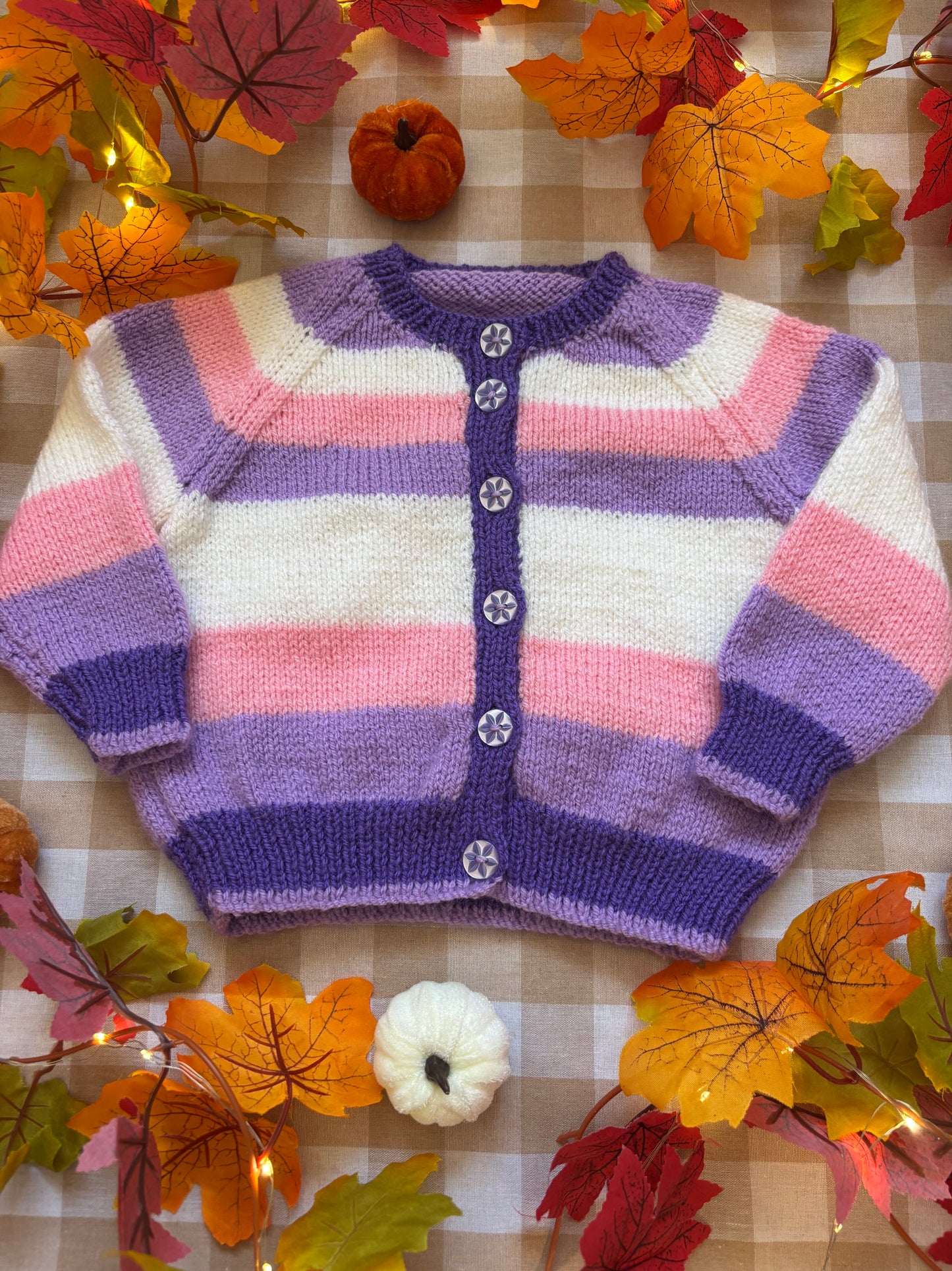 Size 1-2 years, Fairy Pumpkin Patch, Striped pink/purple/white