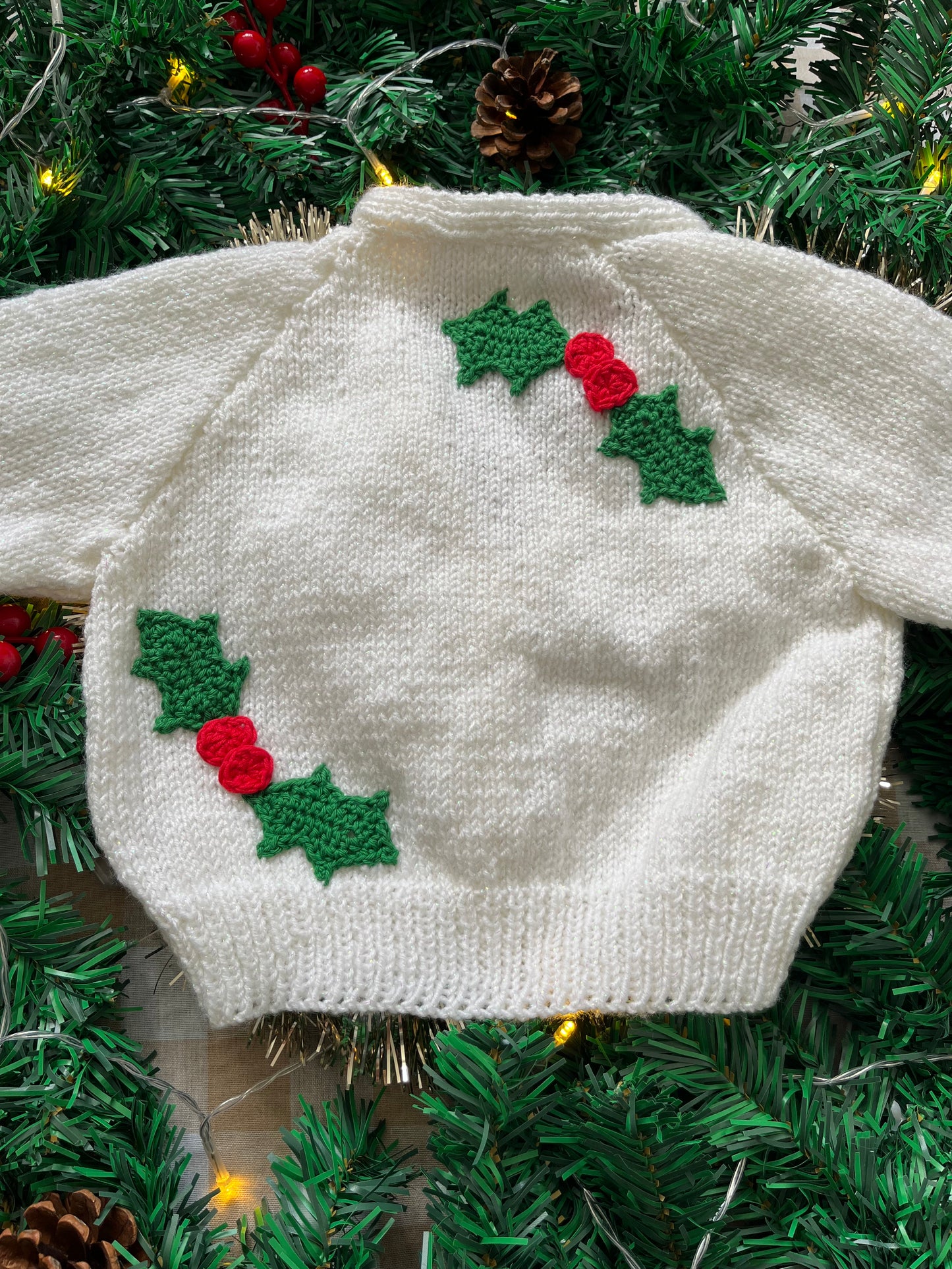 Personalise Me, Size 12-18 Months, Add a Letter, White Sparkly Holly Cardi