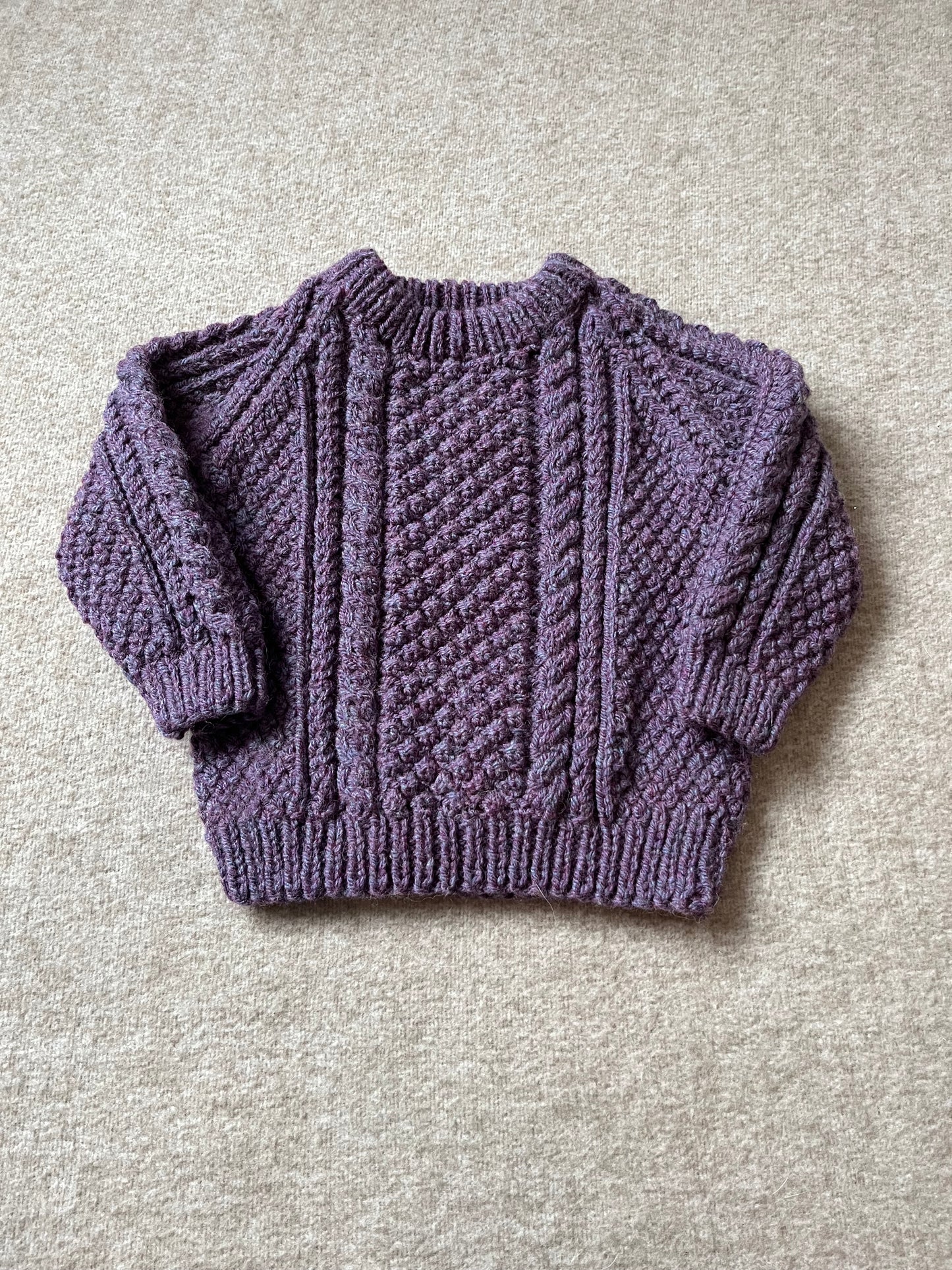 Size 1-2 Years, Oh Pansy, Hand Knitted Purple Jumper, Baby Sweater