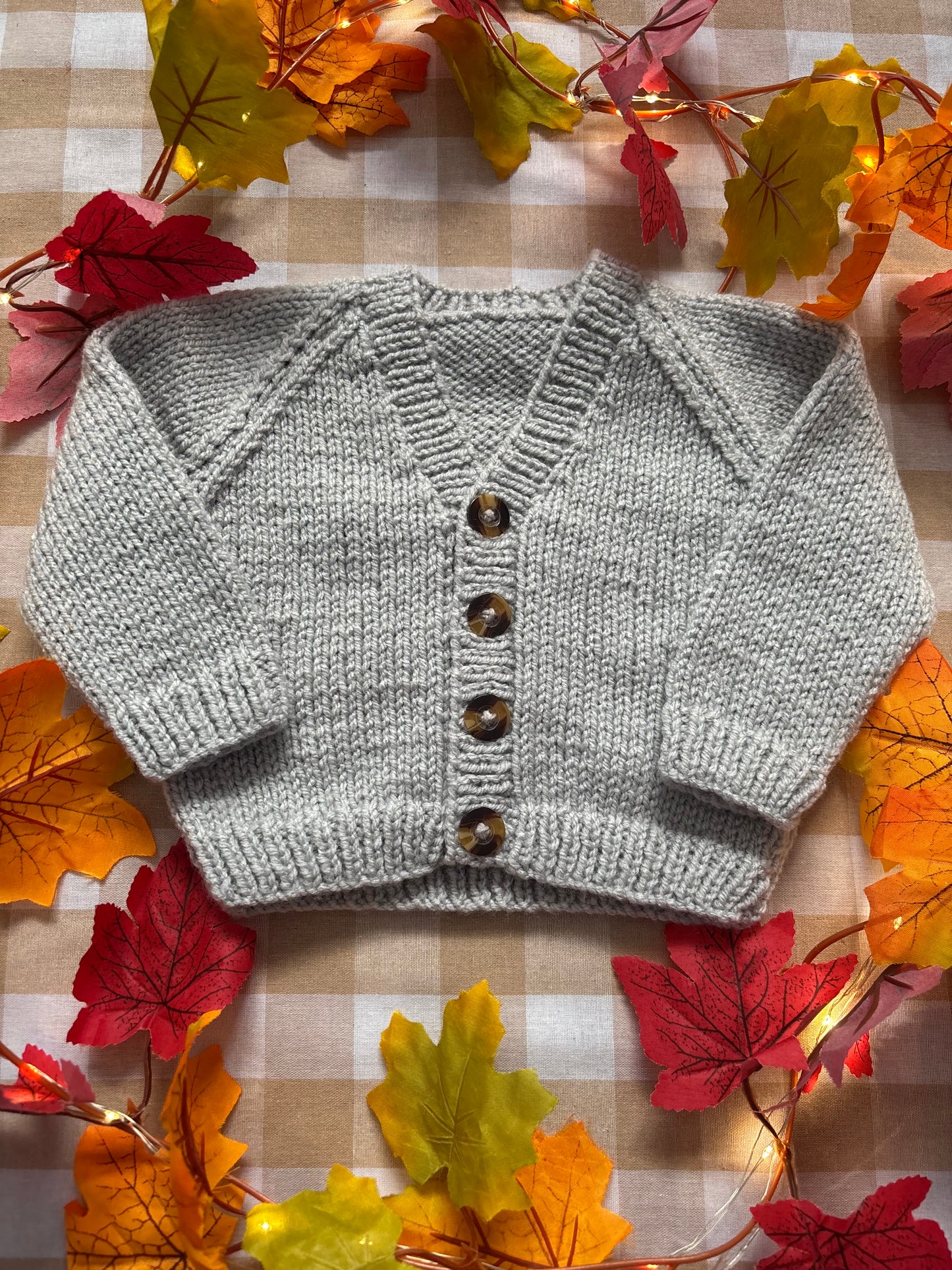 Size 0-6 Months, Little Boo, Grey Hand Knitted Baby Cardigan