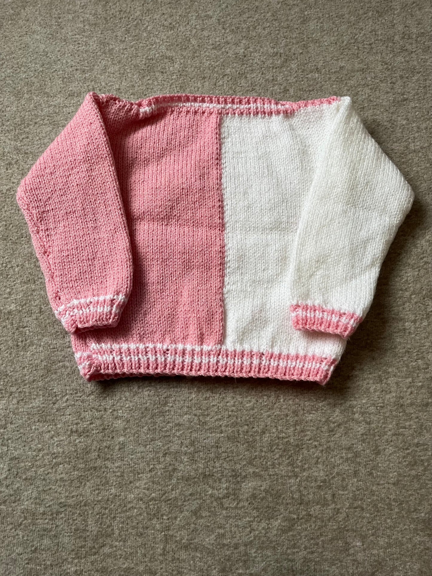 Size 12-18 Months, Berry Sweet, Strawberry Sweater, Hand Knitted Baby Jumper, Two Tone Pink & White