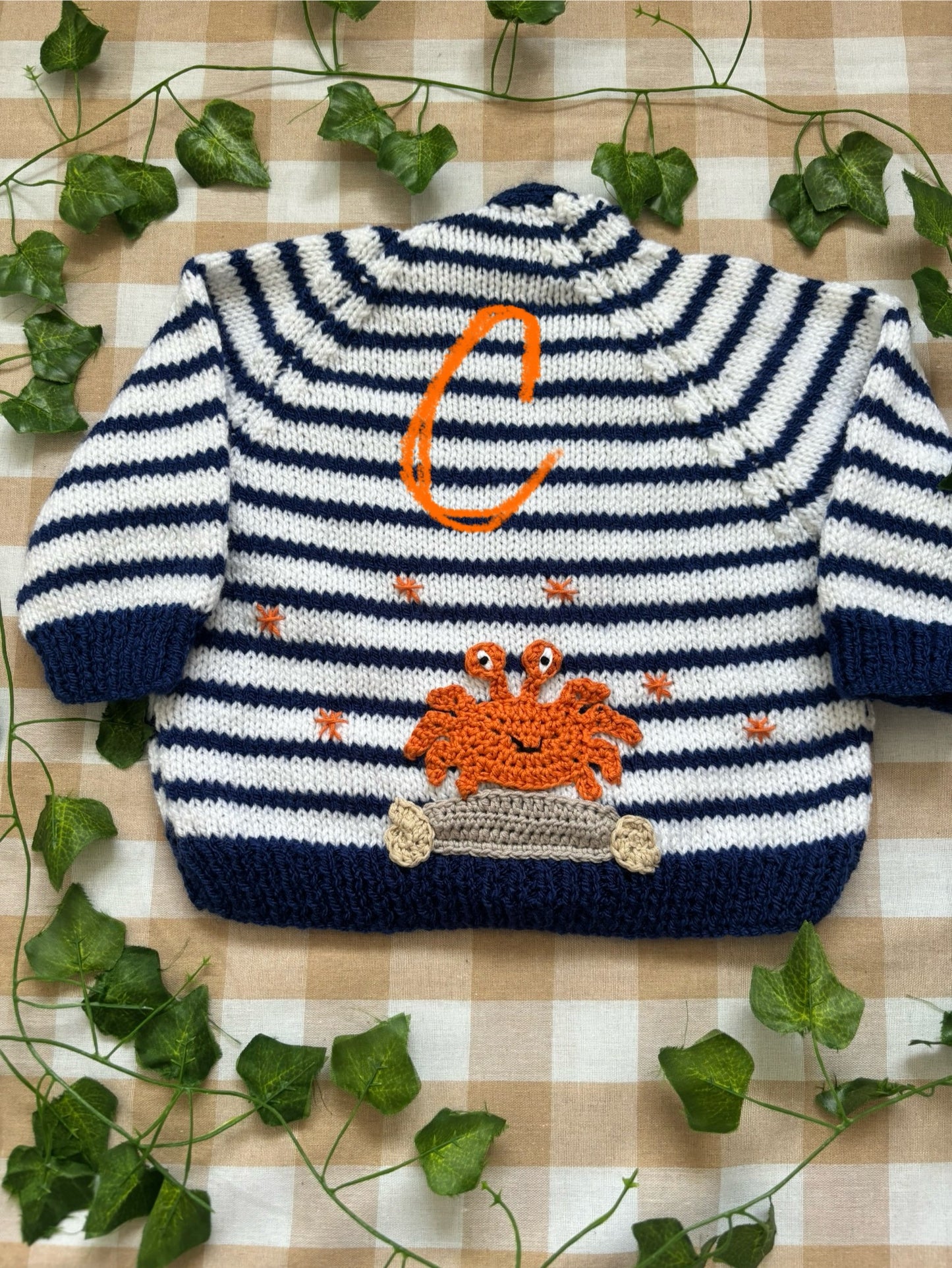 Personalise Me, Add a Letter, Size 6-12 Months, Striped Crab Cardi