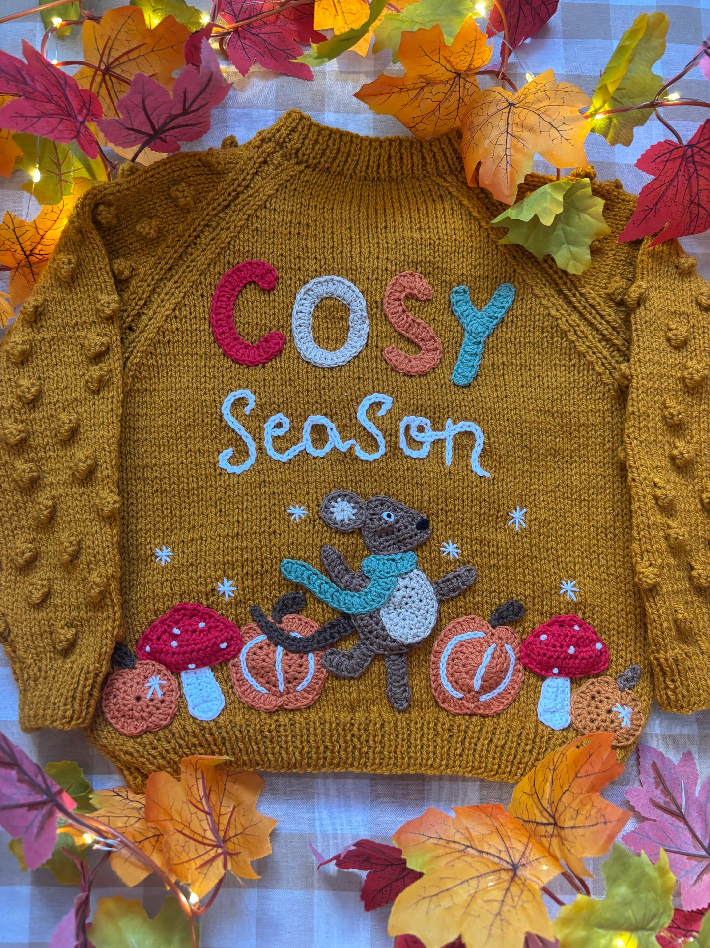 Size 4-6 Years, Cosy Season Mouse, Mustard Popcorn sleeves