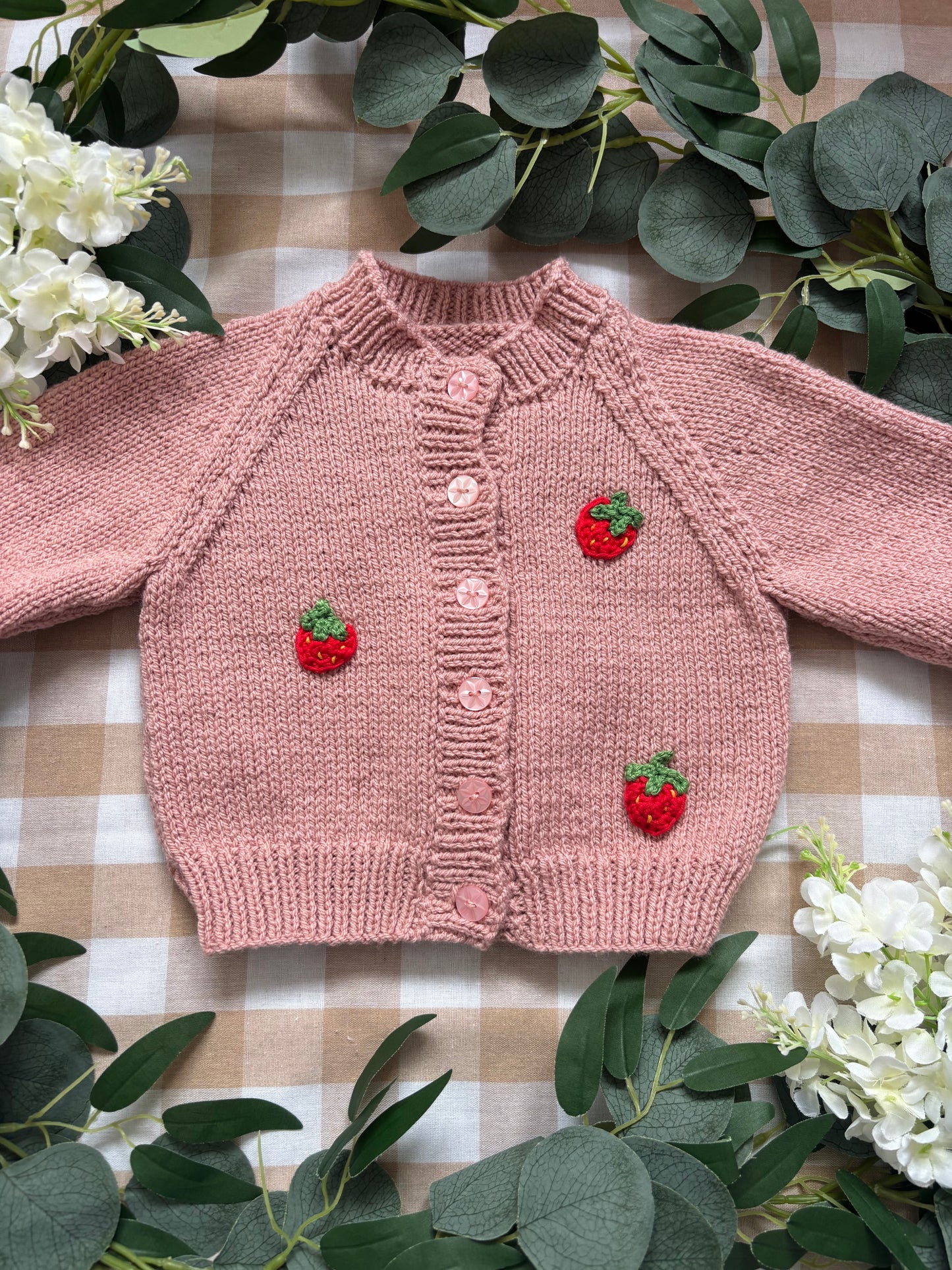 Size 6-12 Months, Berry Sweet, Dusty Pink Hand knitted Cardi