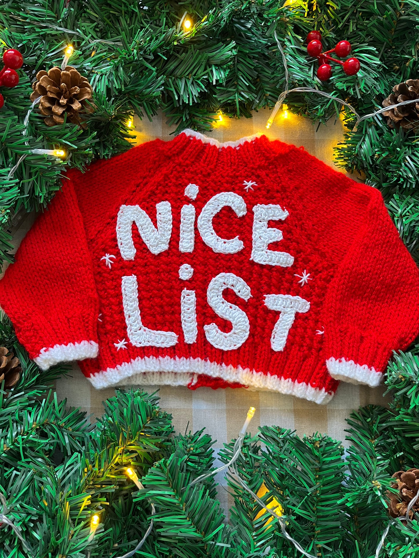 Size 0-6 Months, Nice List, Red Baby Christmas Cardi